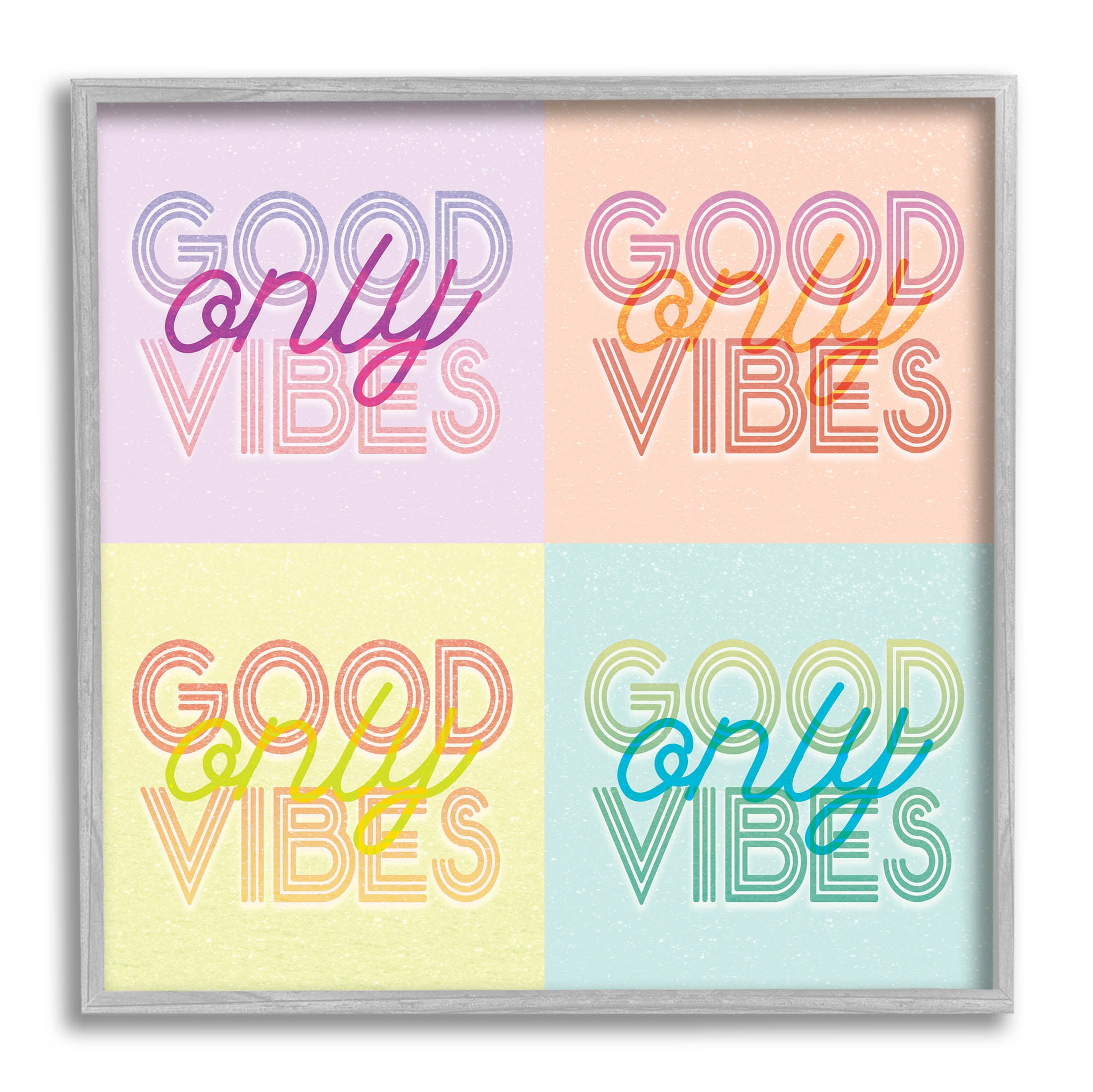Stupell Industries Pop Style Good Vibes Only Graphic Art Gray Framed Art Print Wall Art, Design by Lil' Rue