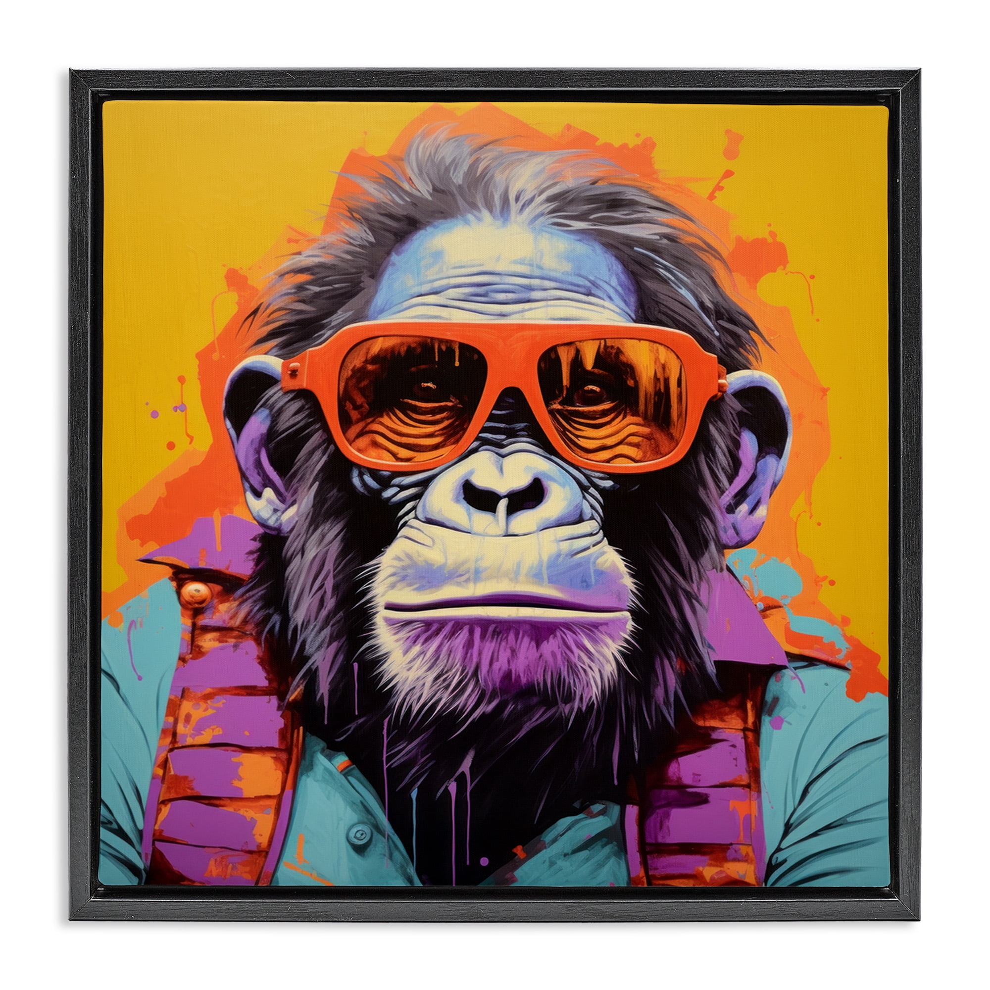 Stupell Industries Pop Style Gorilla Animals & Insects Painting Black Floater Framed Canvas Art Print Wall Art, 18 x 18