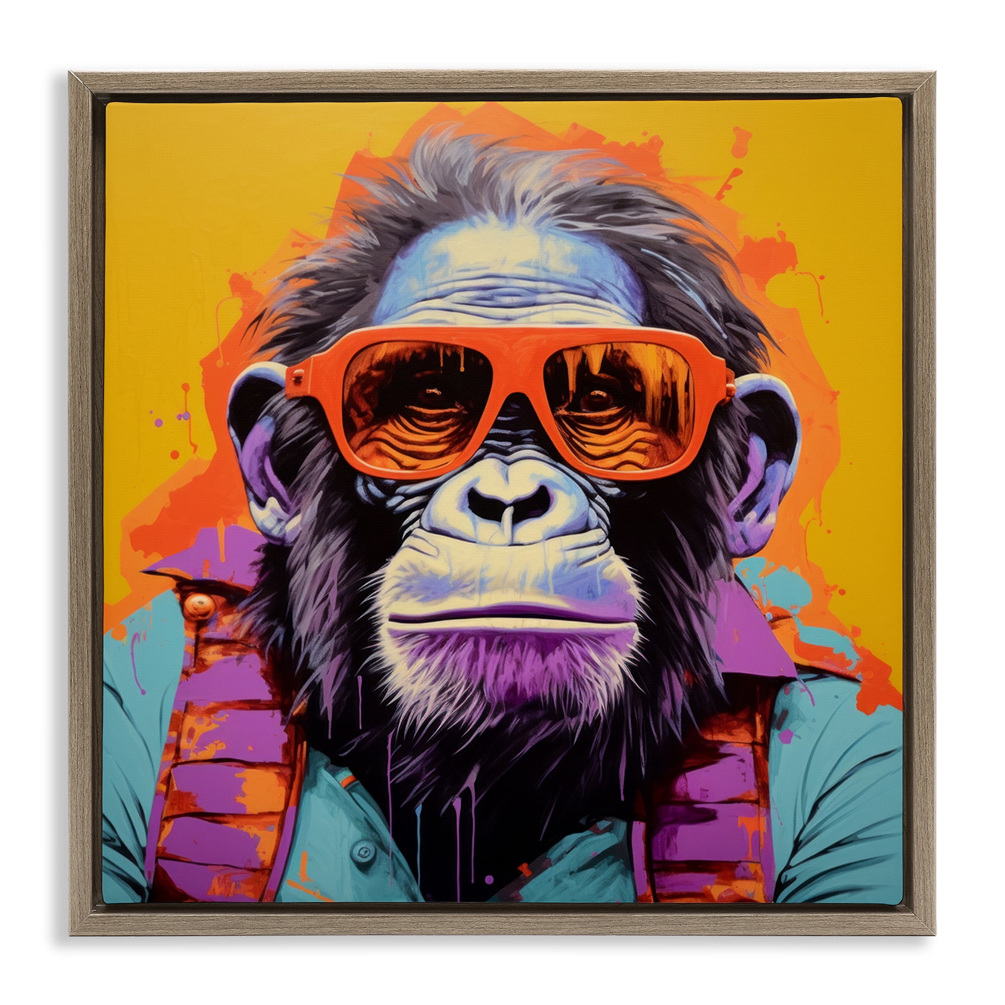 Stupell Industries Pop Style Gorilla Animals & Insects Painting Brown Floater Framed Canvas Art Print Wall Art, 25 x 25