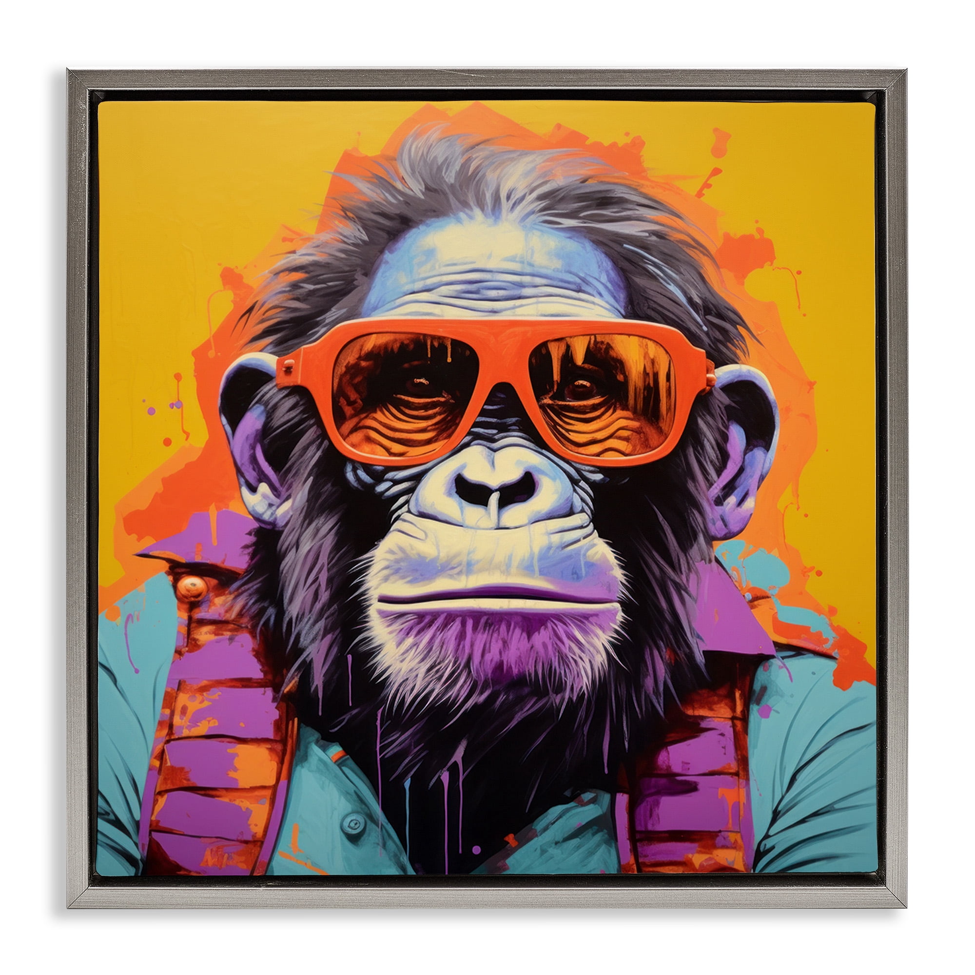Stupell Industries Pop Style Gorilla Animals & Insects Painting Gray Floater Framed Canvas Art Print Wall Art, 25 x 25