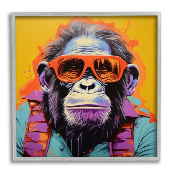 Stupell Industries Pop Style Gorilla Animals & Insects Painting Gray Framed Art Print Wall Art, 17 x 17