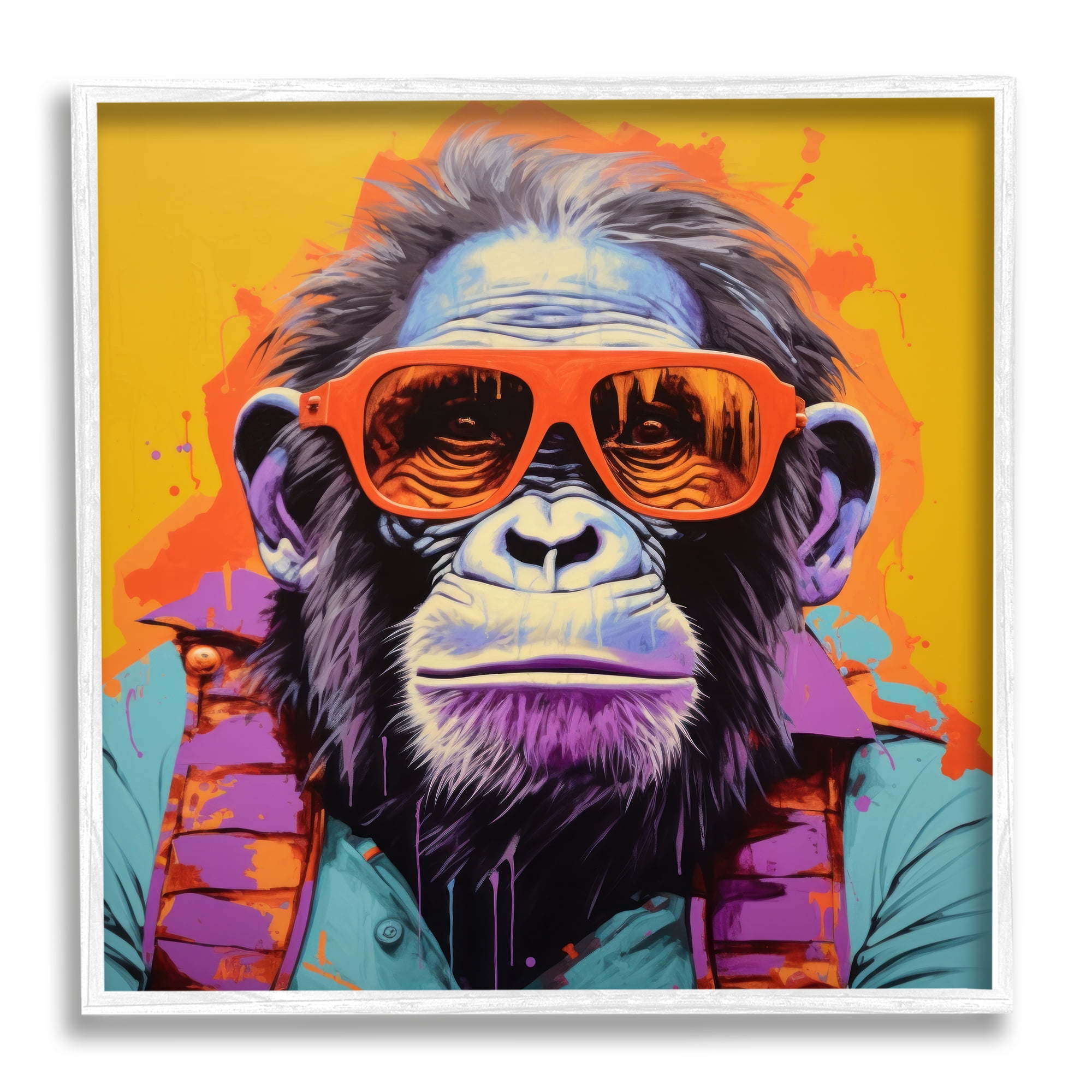 Stupell Industries Pop Style Gorilla Animals & Insects Painting White Framed Art Print Wall Art, 12 x 12