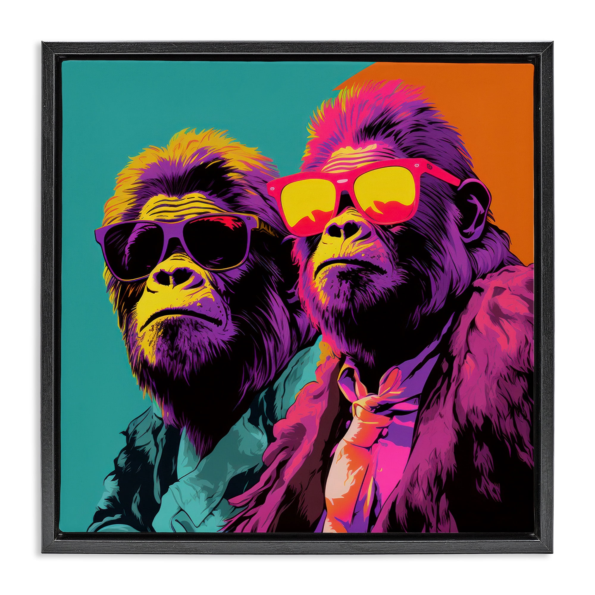 Stupell Industries Pop Style Gorilla Duo Animals & Insects Painting Black Floater Framed Canvas Art Print Wall Art, 25 x 25