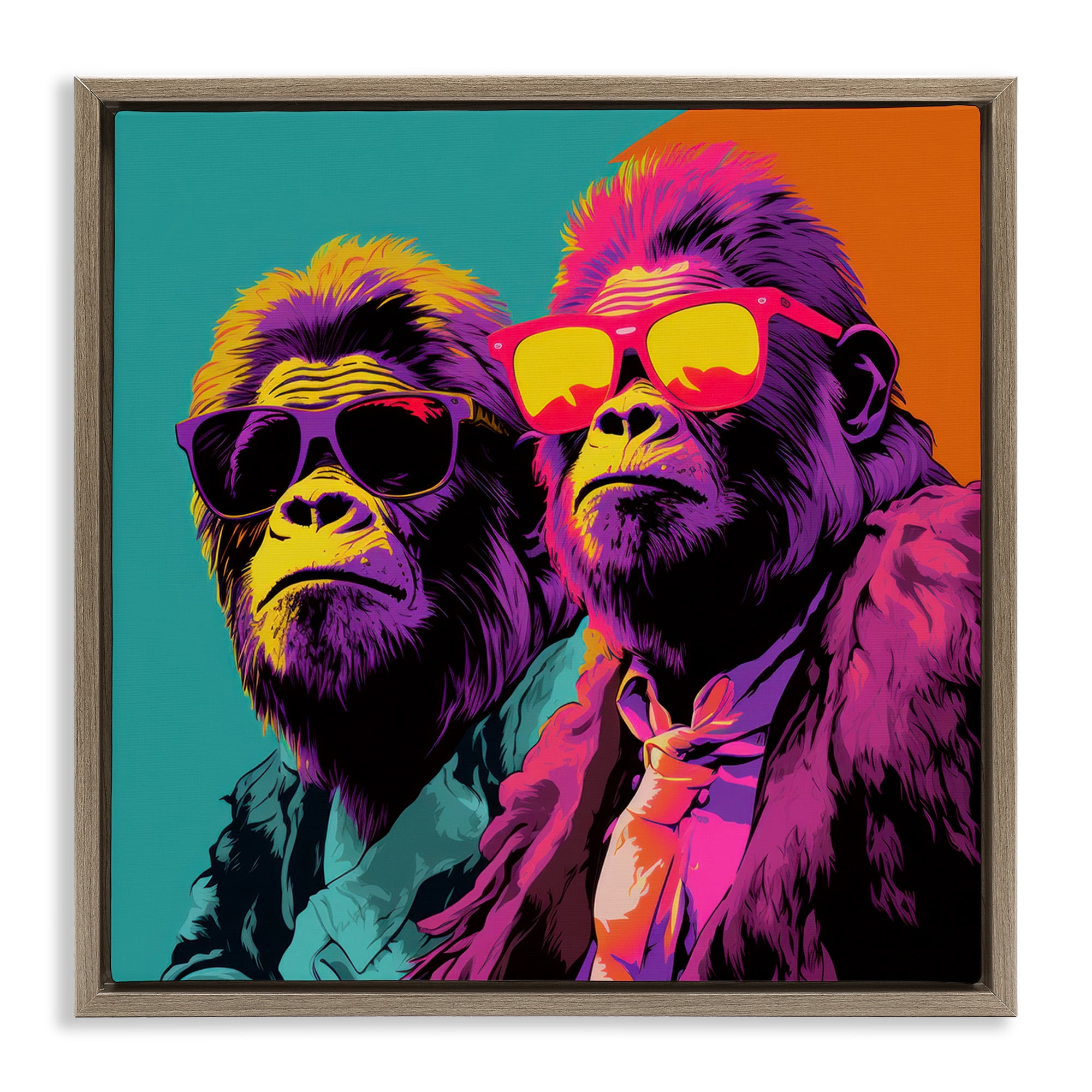 Stupell Industries Pop Style Gorilla Duo Animals & Insects Painting Brown Floater Framed Canvas Art Print Wall Art, 18 x 18