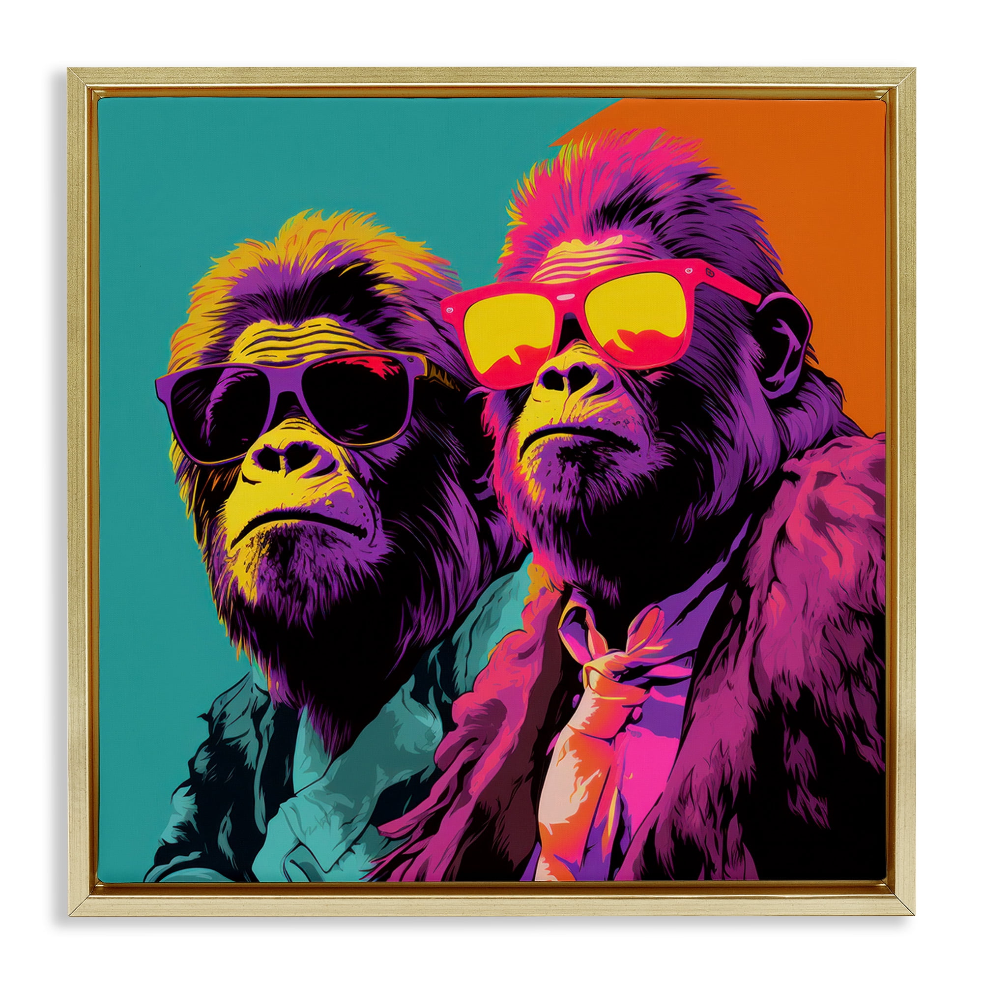 Stupell Industries Pop Style Gorilla Duo Animals & Insects Painting Gold Floater Framed Canvas Art Print Wall Art, 25 x 25