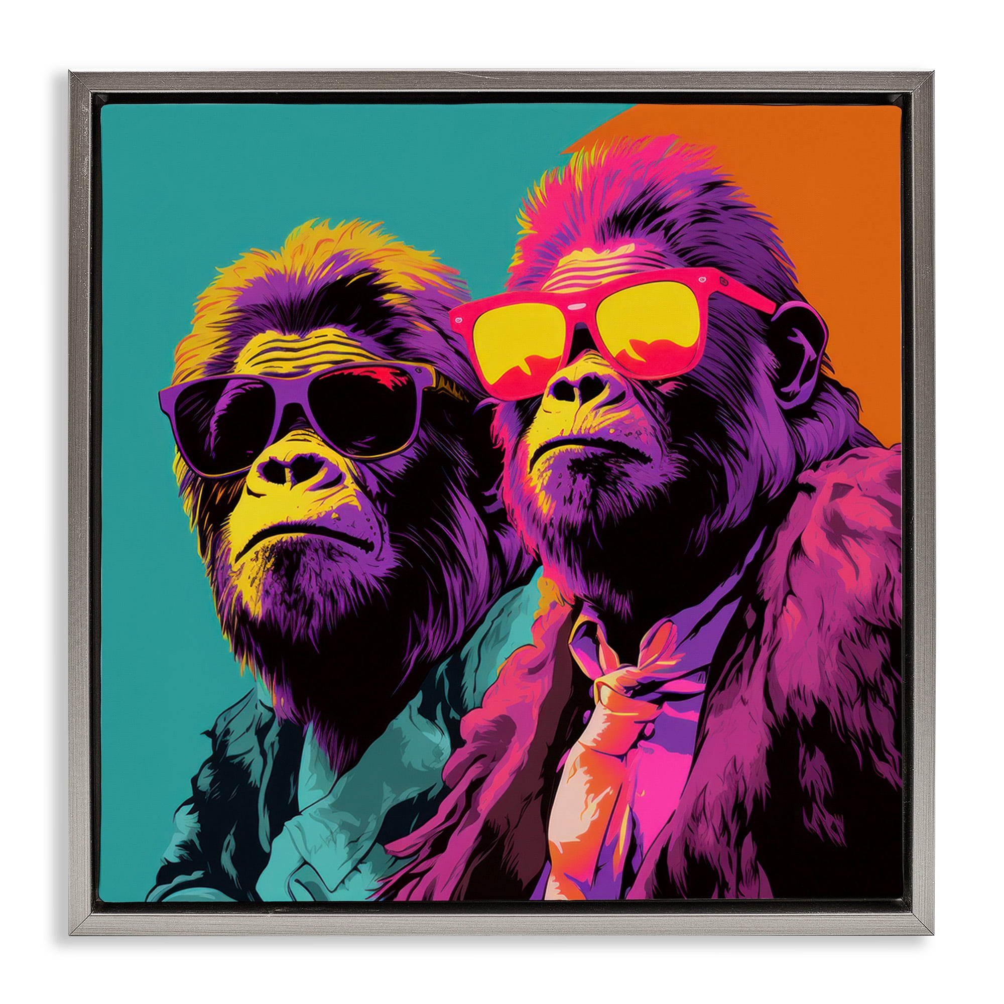 Stupell Industries Pop Style Gorilla Duo Animals & Insects Painting Gray Floater Framed Canvas Art Print Wall Art, 25 x 25