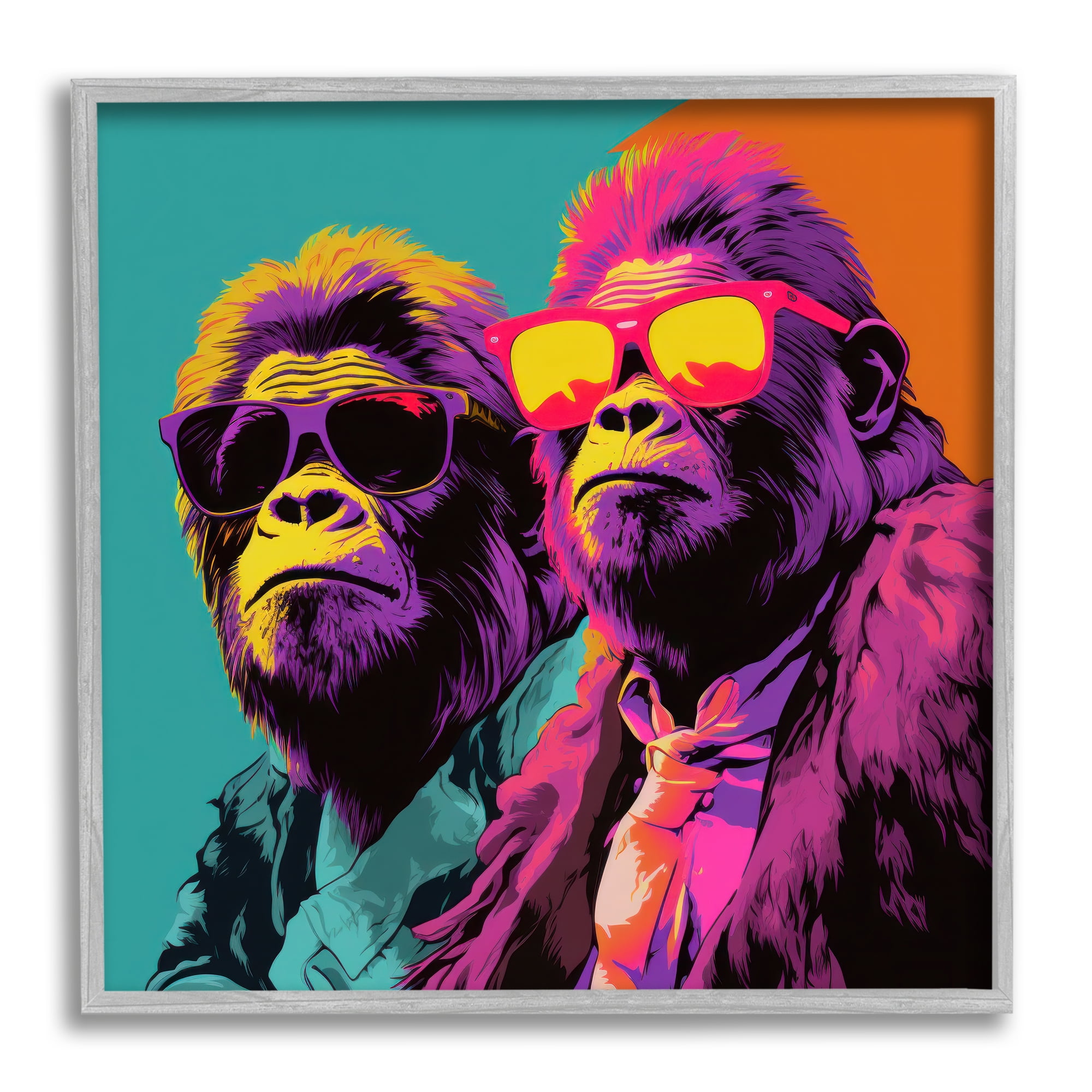 Stupell Industries Pop Style Gorilla Duo Animals & Insects Painting Gray Framed Art Print Wall Art, 12 x 12