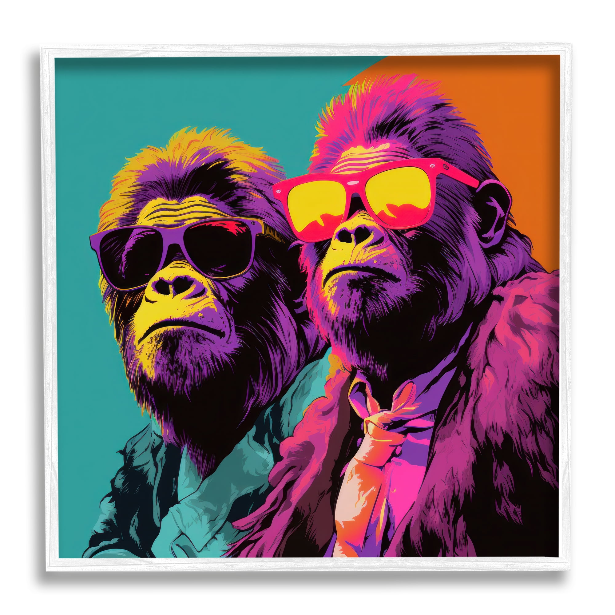 Stupell Industries Pop Style Gorilla Duo Animals & Insects Painting White Framed Art Print Wall Art, 12 x 12