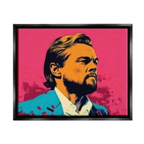 Stupell Industries Pop Style Leonardo DiCaprio Abstract Painting Black Floater Framed Art Print Wall Art, 21 x 17