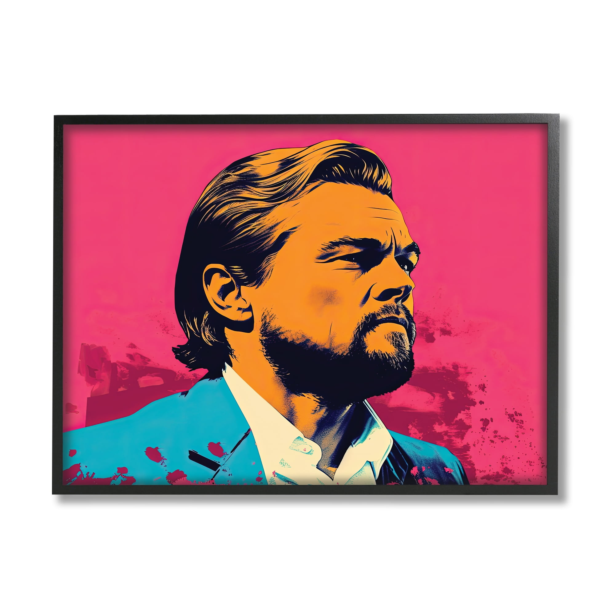 Stupell Industries Pop Style Leonardo DiCaprio Abstract Painting Black Framed Art Print Wall Art, 30 x 24