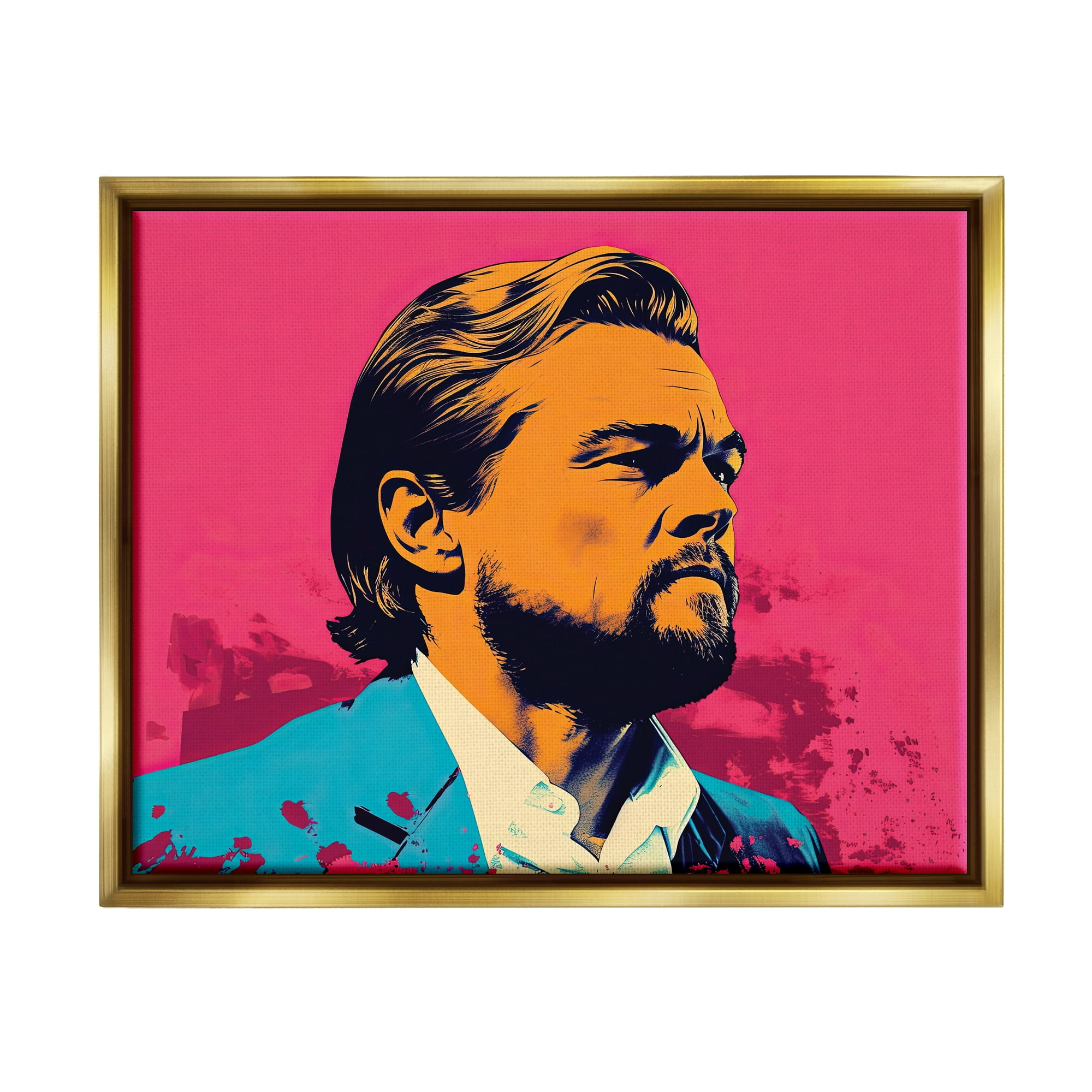 Stupell Industries Pop Style Leonardo DiCaprio Abstract Painting Gold Floater Framed Art Print Wall Art, 21 x 17