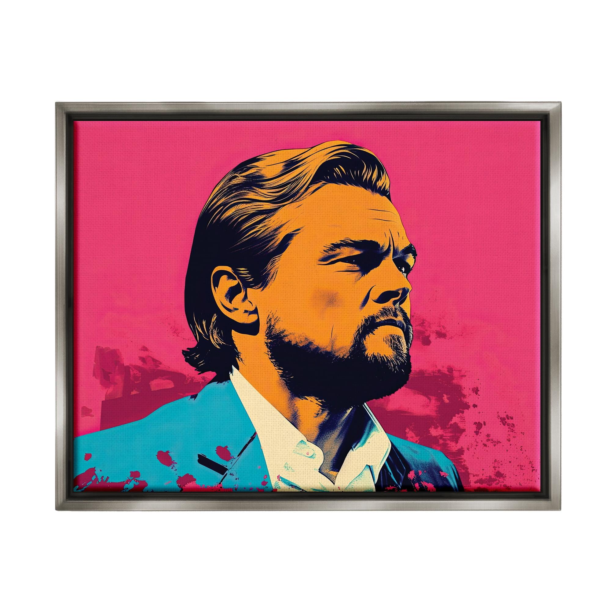 Stupell Industries Pop Style Leonardo DiCaprio Abstract Painting Gray Floater Framed Art Print Wall Art, 31 x 25
