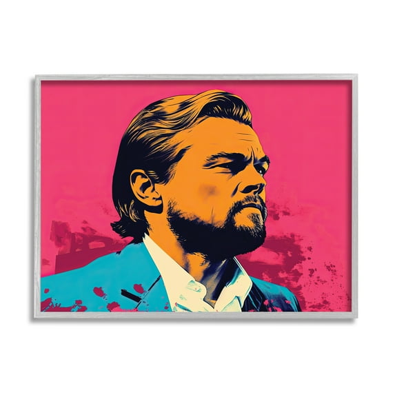 Stupell Industries Pop Style Leonardo DiCaprio Abstract Painting Gray Framed Art Print Wall Art, 20 x 16