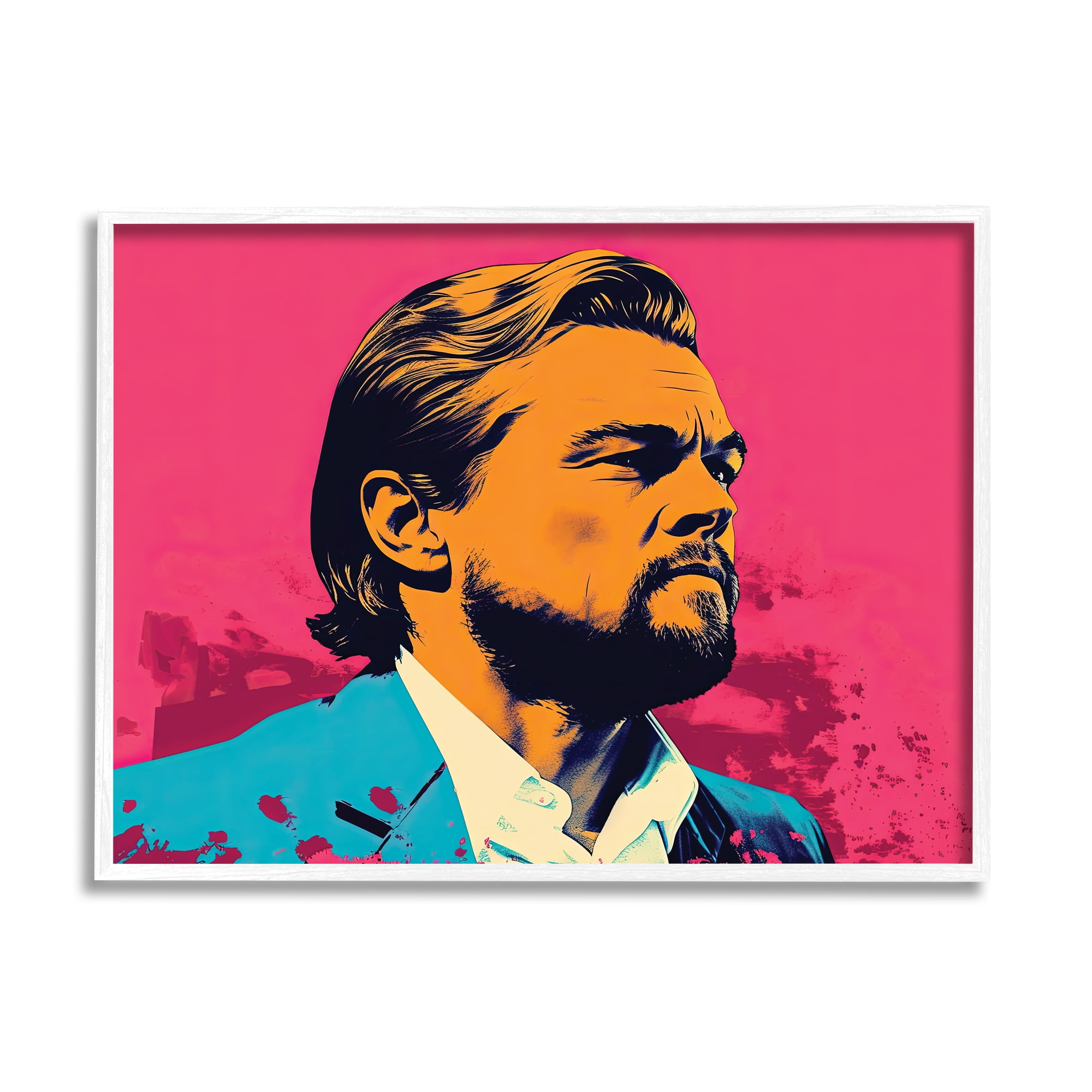 Stupell Industries Pop Style Leonardo DiCaprio Abstract Painting White Framed Art Print Wall Art, 14 x 11