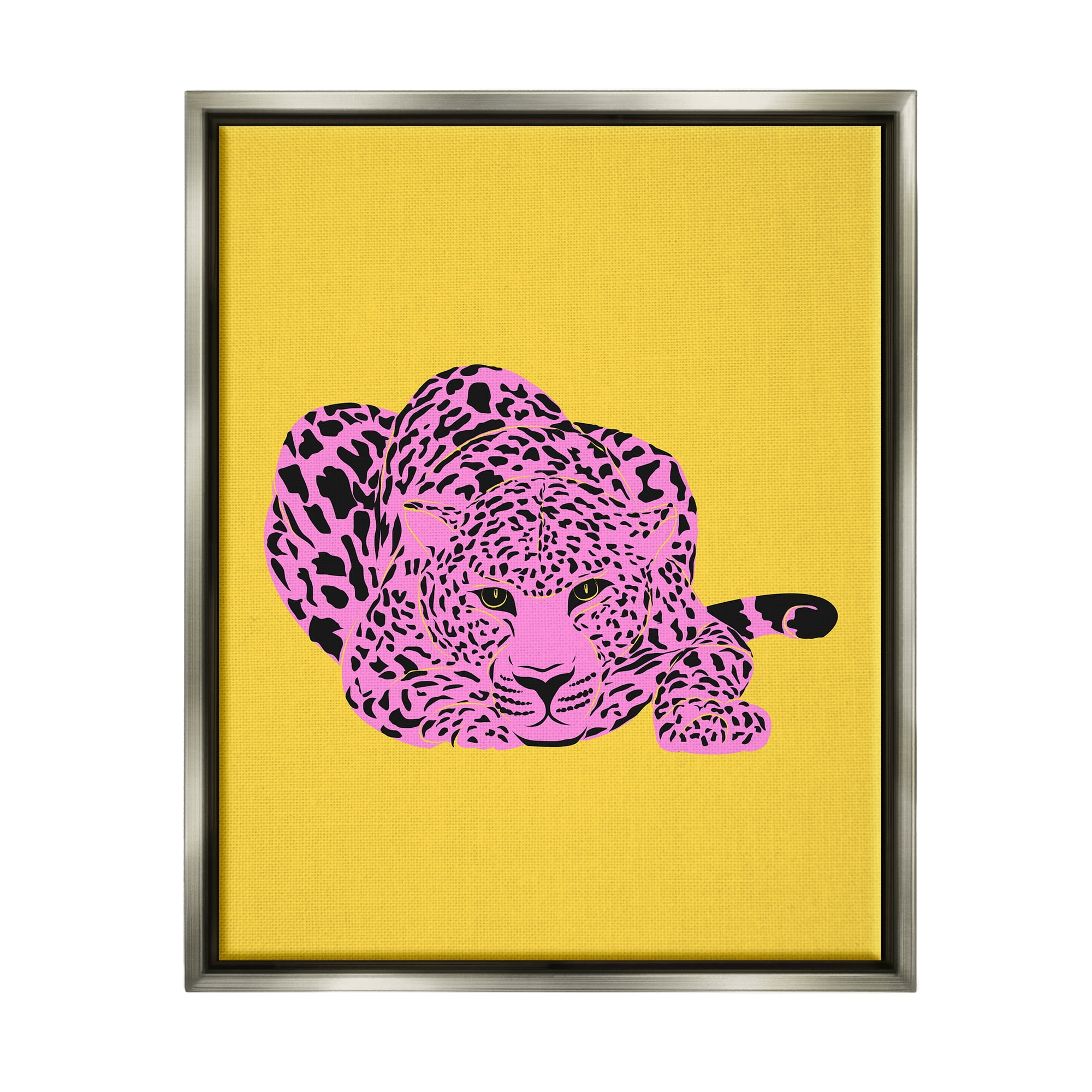 Stupell Industries Pop Style Leopard Animals & Insects Painting Gray Floater Framed Canvas Art Print Wall Art, 17 x 21