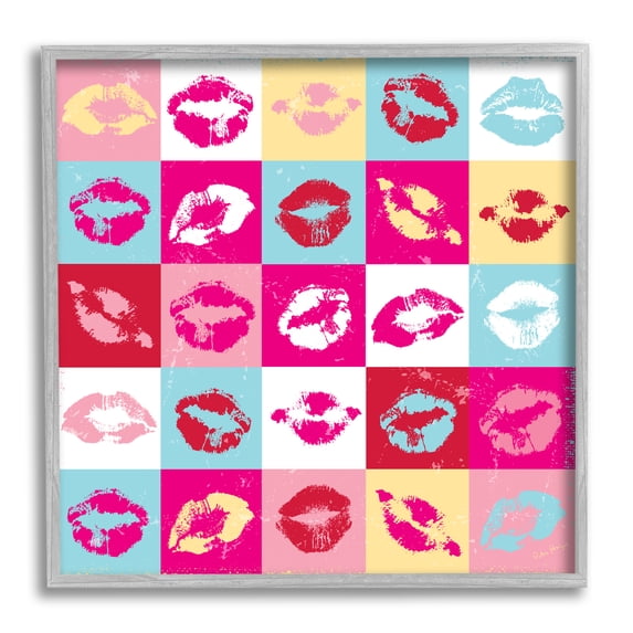 Stupell Industries Pop Style Lip Pattern Abstract Painting Gray Framed Art Print Wall Art, 17 x 17