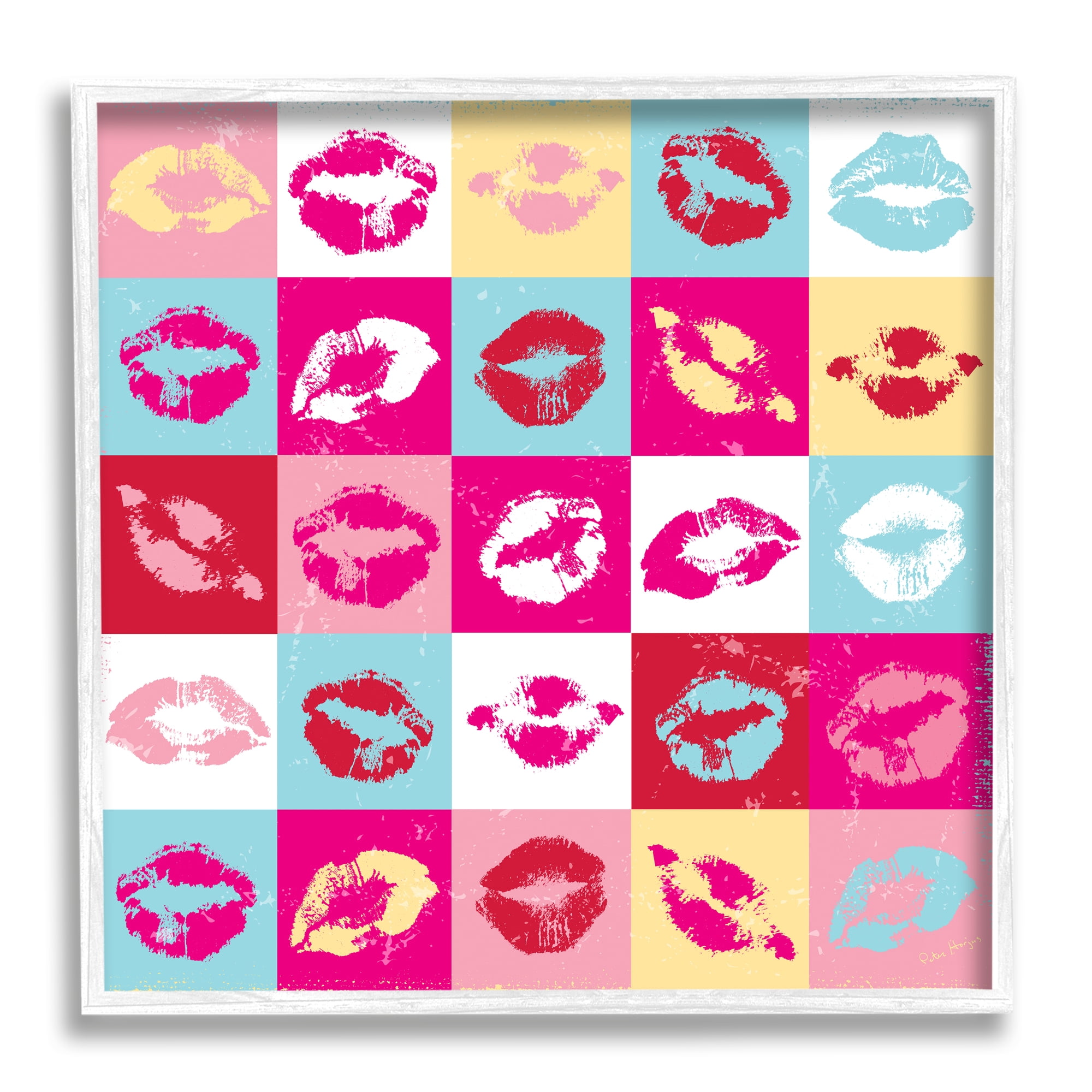Stupell Industries Pop Style Lip Pattern Abstract Painting White Framed Art Print Wall Art, 24 x 24