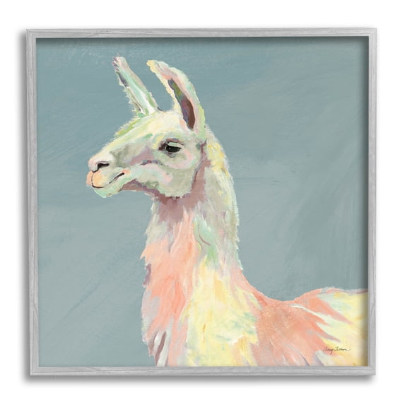 Stupell Industries Pop Style Llama Portrait Painting Gray Framed Art Print Wall Art, Design by Avery Tillmon