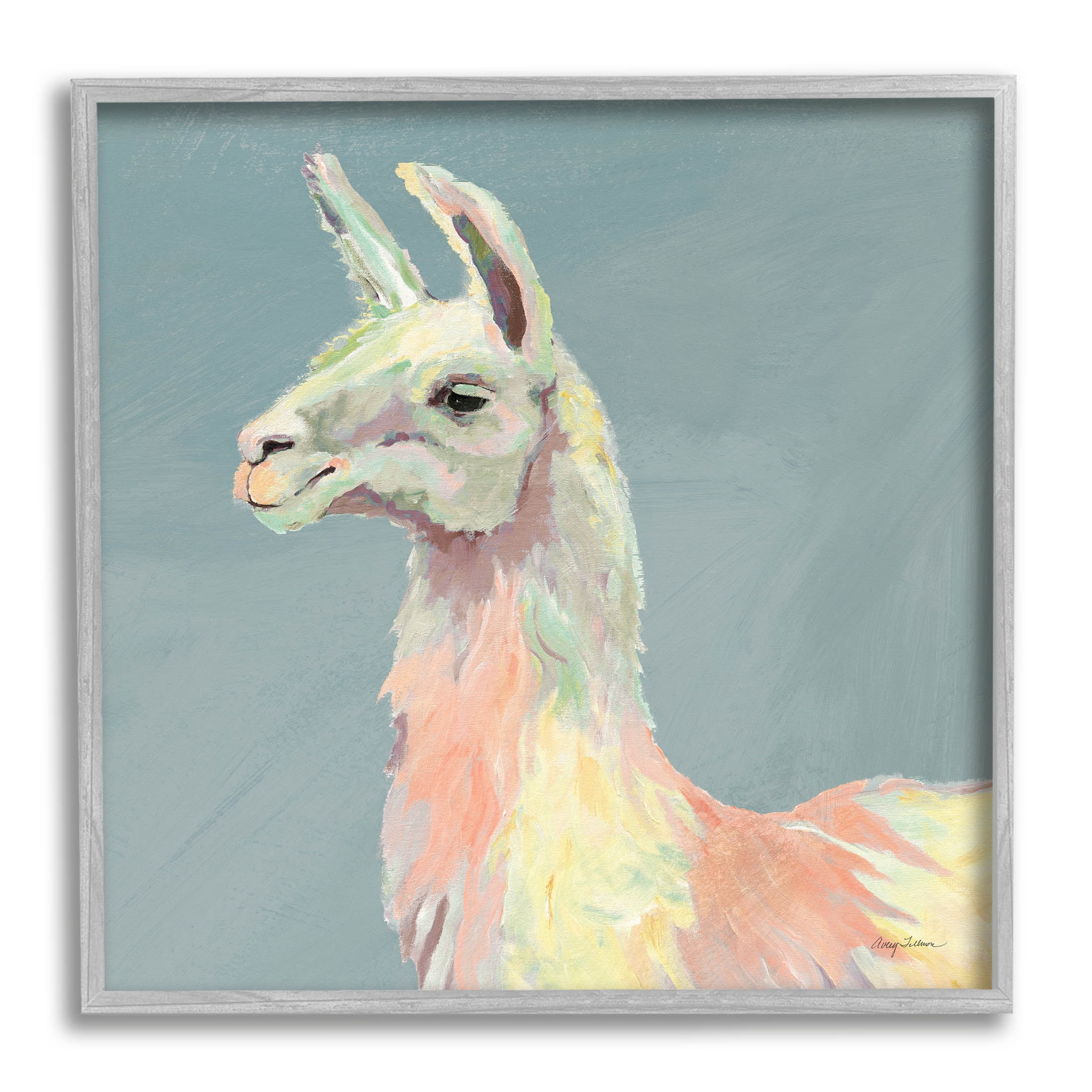 Stupell Industries Pop Style Llama Portrait Painting Gray Framed Art Print Wall Art, Design by Avery Tillmon