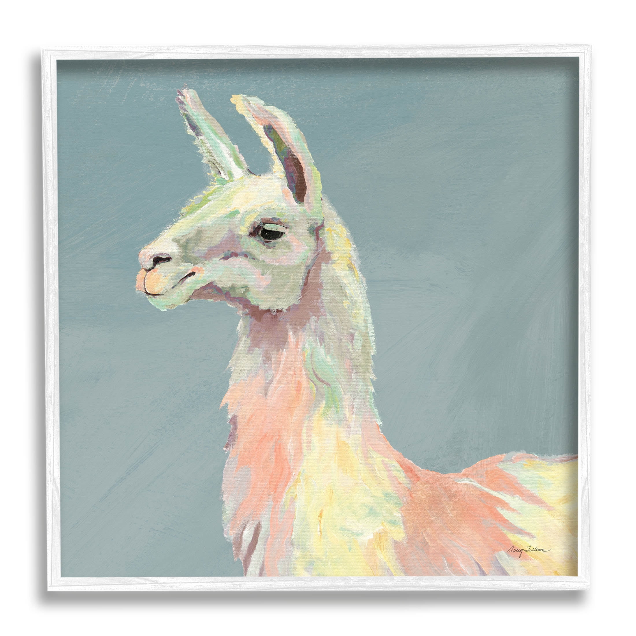 Stupell Industries Pop Style Llama Portrait Painting White Framed Art Print Wall Art, Design by Avery Tillmon