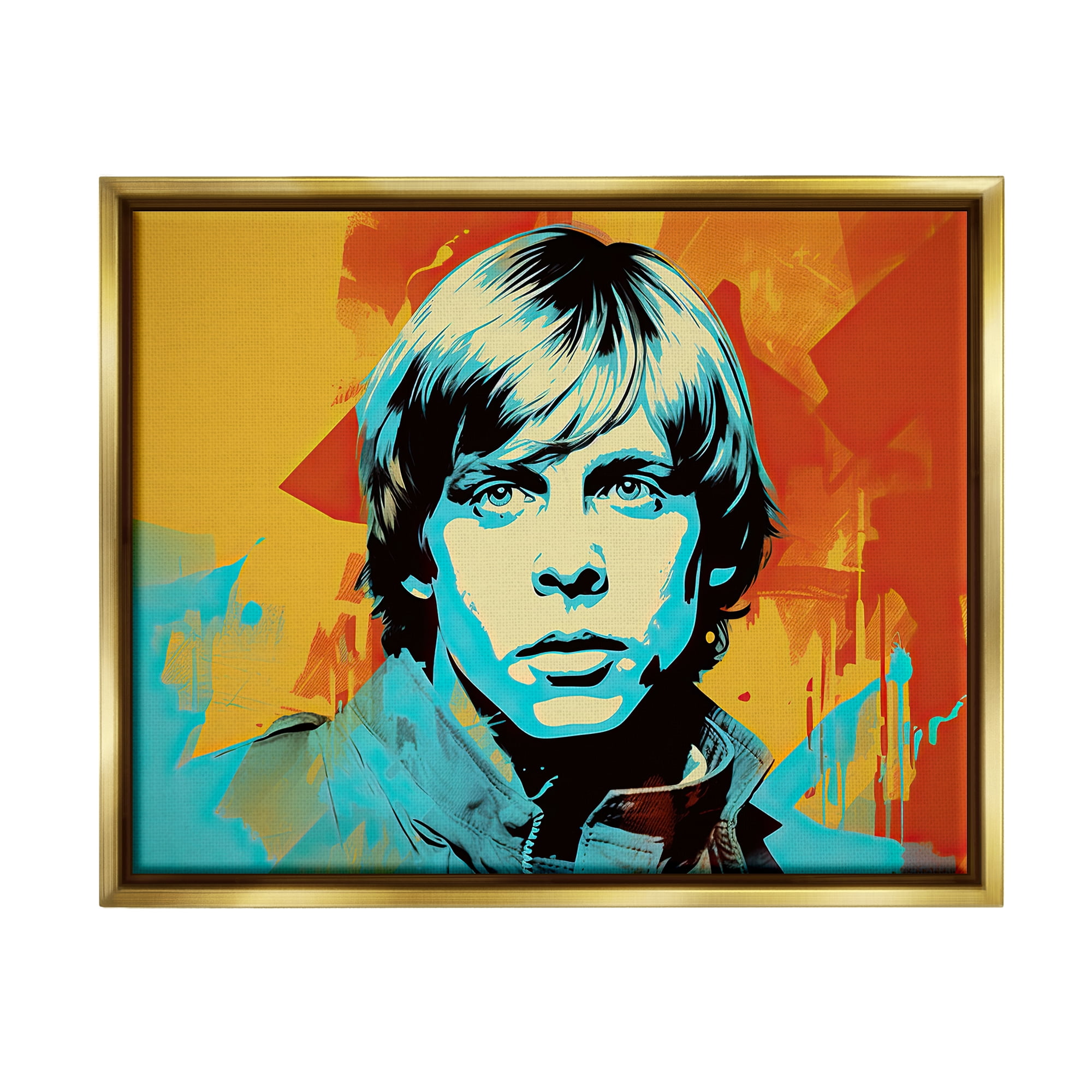 Stupell Industries Pop Style Luke Portrait Fairy Tales & Fantasy Painting Gold Floater Framed Canvas Art Print Wall Art, 21 x 17