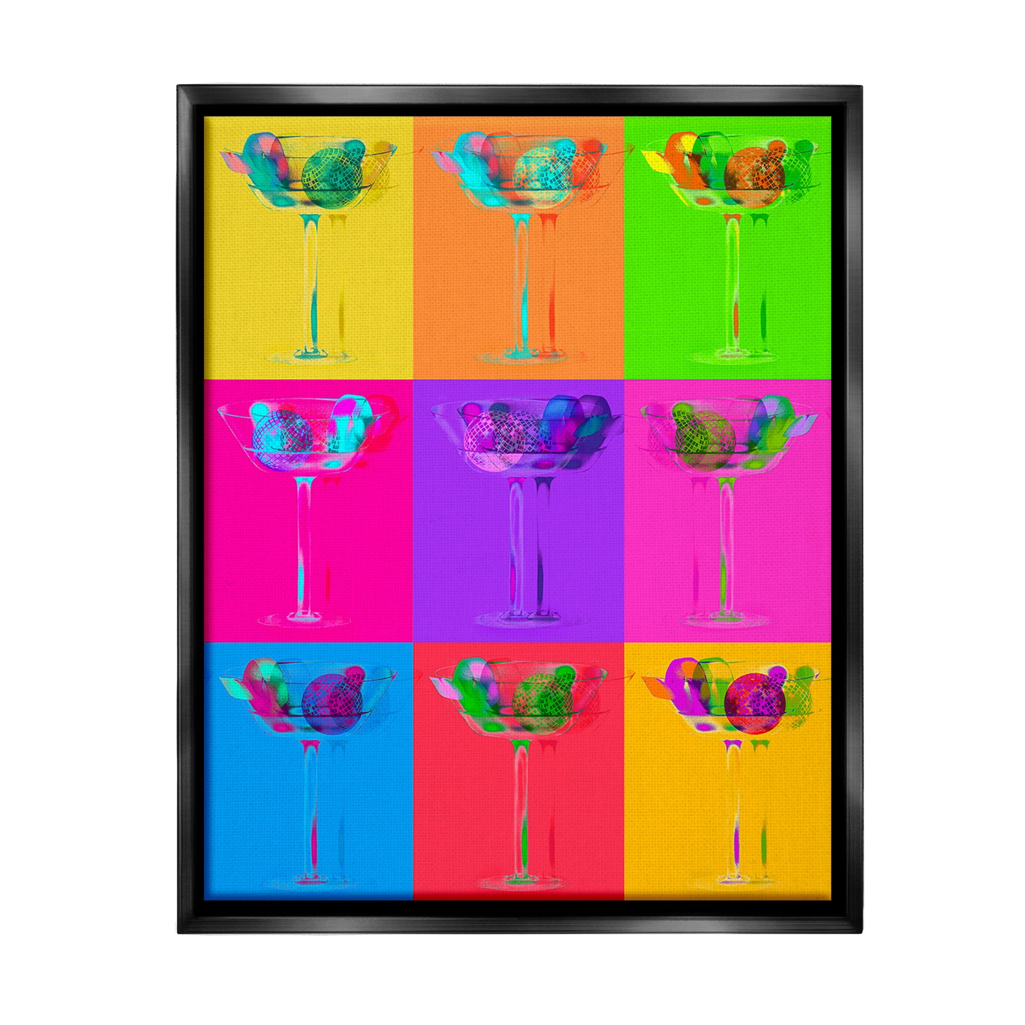 Stupell Industries Pop Style Martinis Food & Beverage Painting Black Floater Framed Canvas Art Print Wall Art, 17 x 21