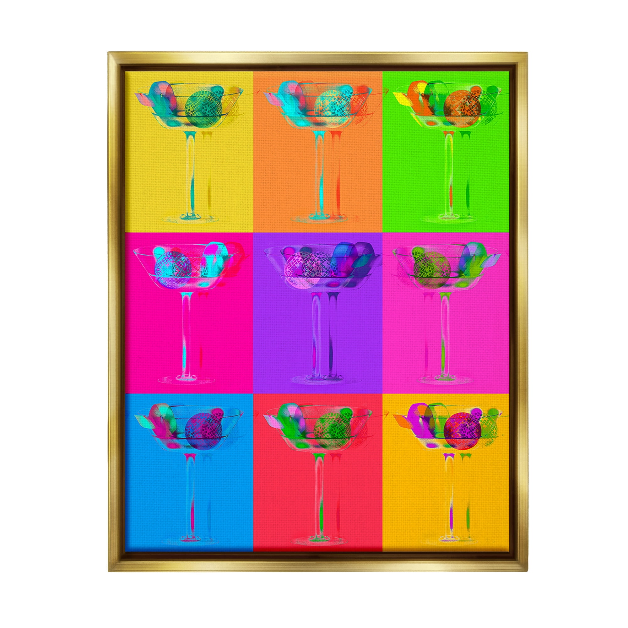Stupell Industries Pop Style Martinis Food & Beverage Painting Gold Floater Framed Canvas Art Print Wall Art, 17 x 21