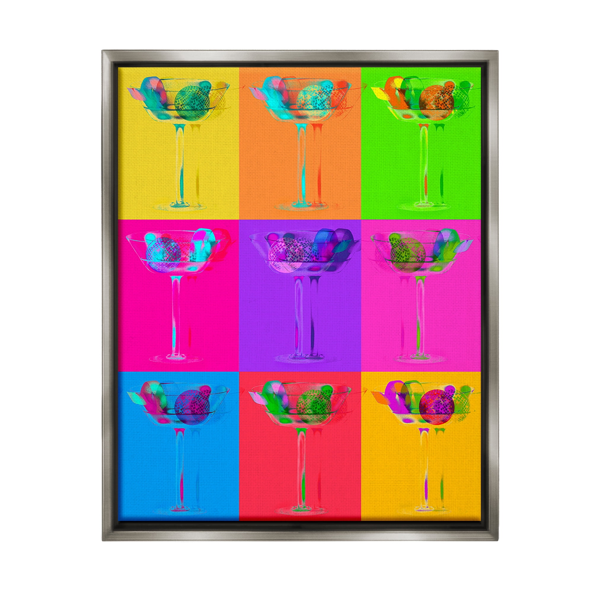 Stupell Industries Pop Style Martinis Food & Beverage Painting Gray Floater Framed Canvas Art Print Wall Art, 25 x 31