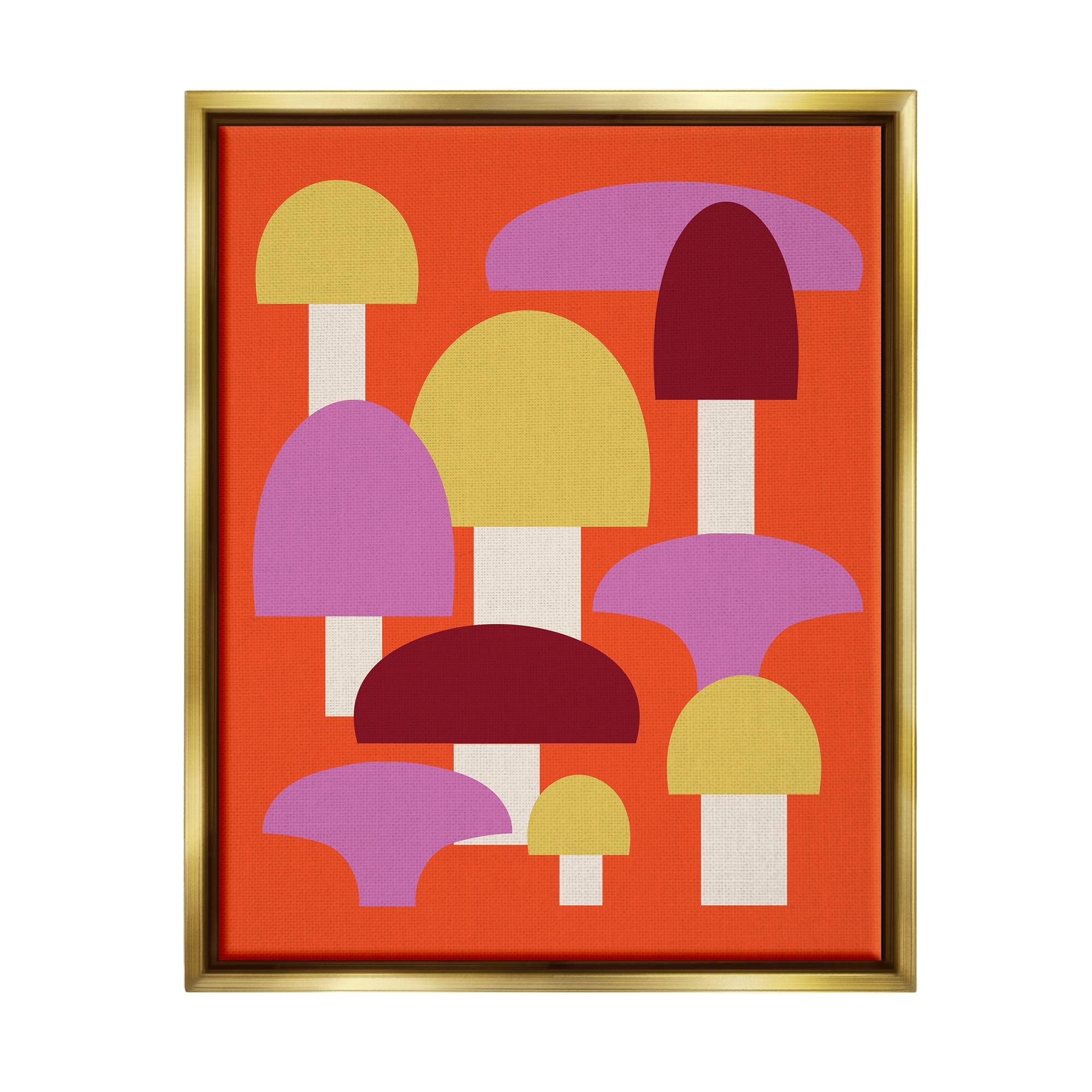 Stupell Industries Pop Style Mushrooms Botanical & Floral Painting Gold Floater Framed Canvas Art Print Wall Art, 17 x 21