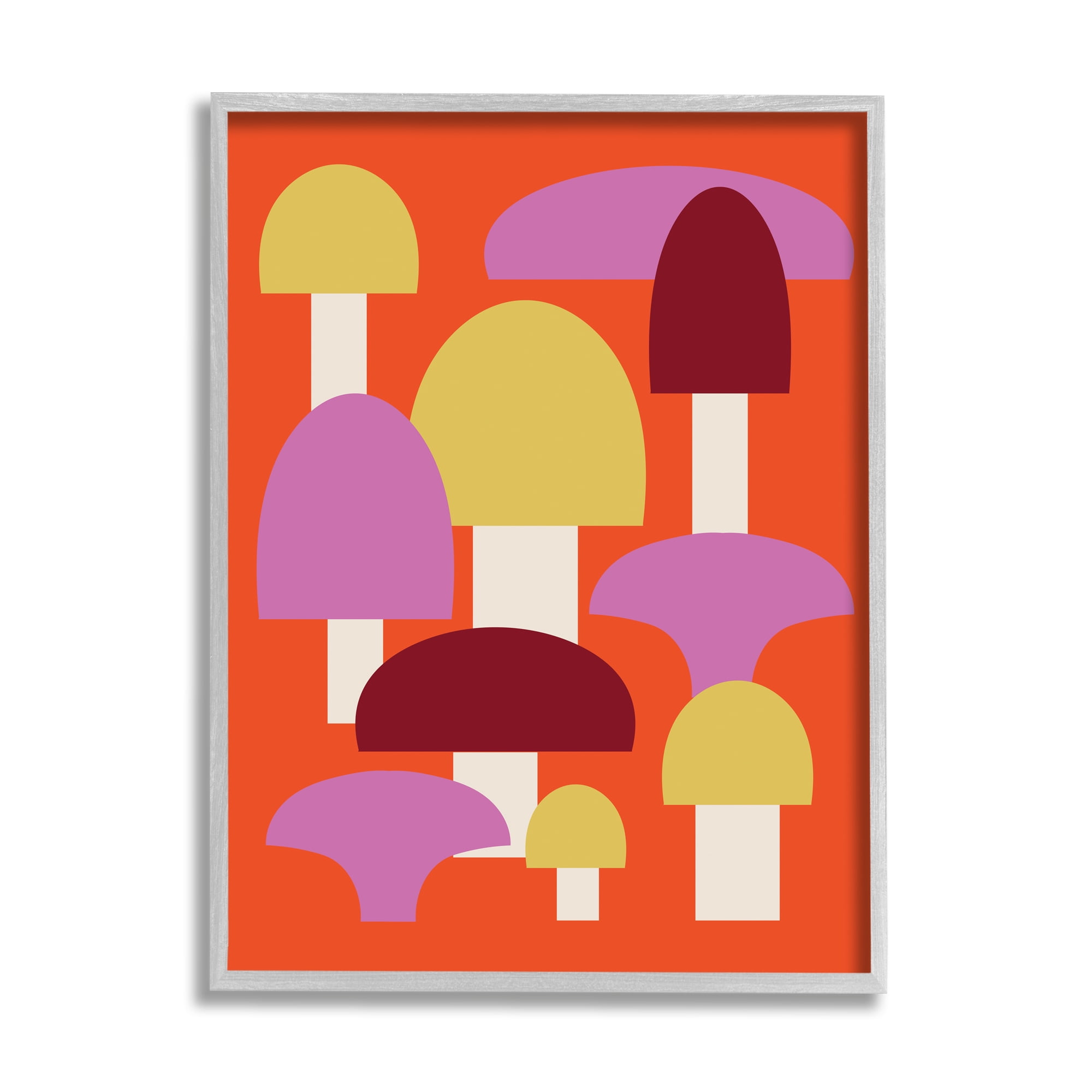 Stupell Industries Pop Style Mushrooms Botanical & Floral Painting Gray Framed Art Print Wall Art, 11 x 14