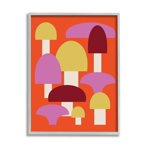 Stupell Industries Pop Style Mushrooms Botanical & Floral Painting Gray Framed Art Print Wall Art, 24 x 30
