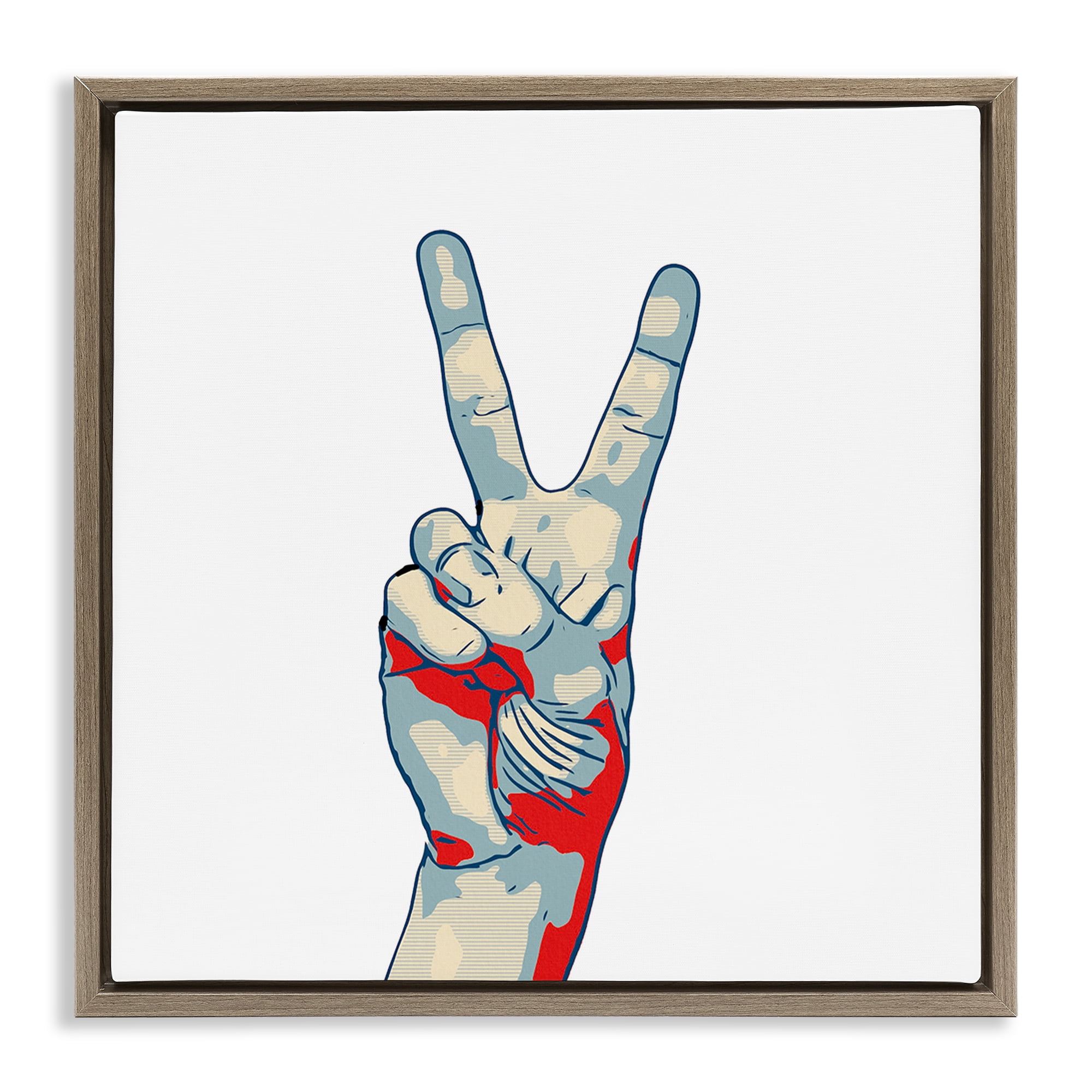 Stupell Industries Pop Style Peace Gesture Brown Framed Floater Canvas ...