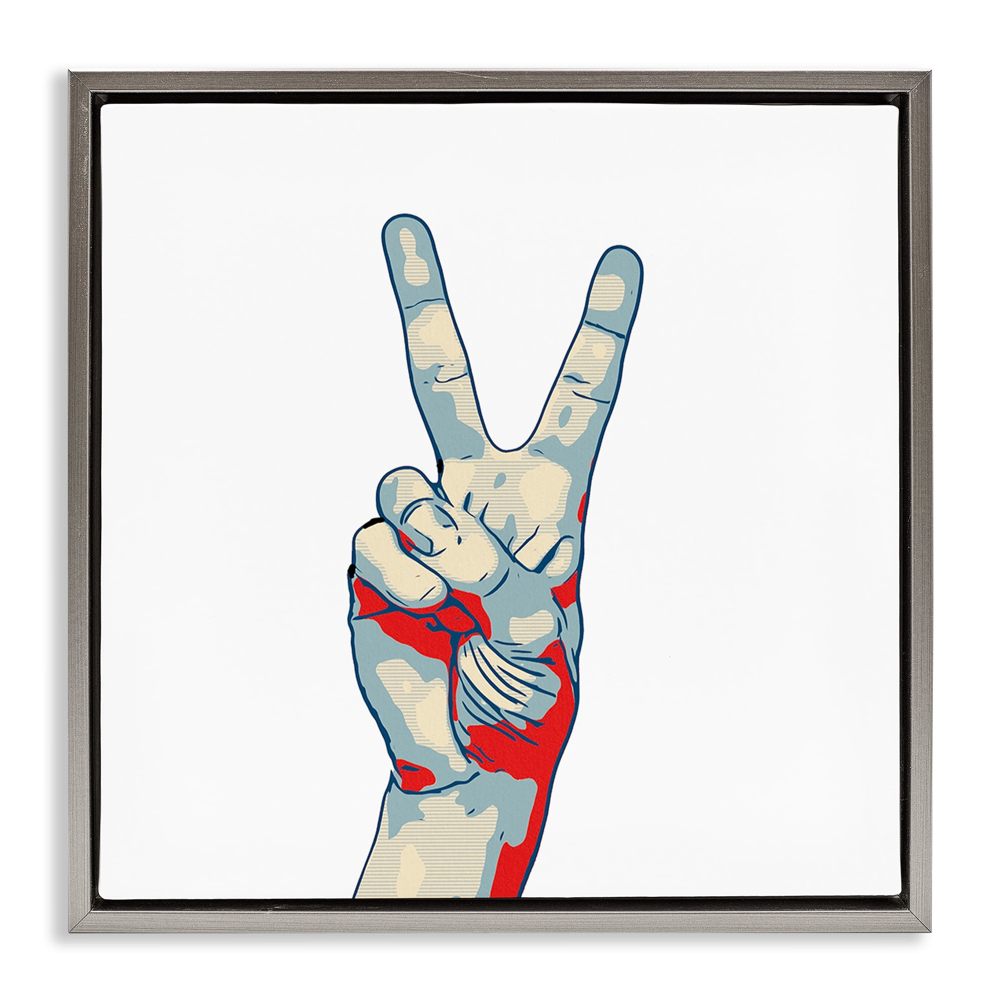 Stupell Industries Pop Style Peace Gesture Gray Framed Floater Canvas Wall Art, design by Kim Curinga