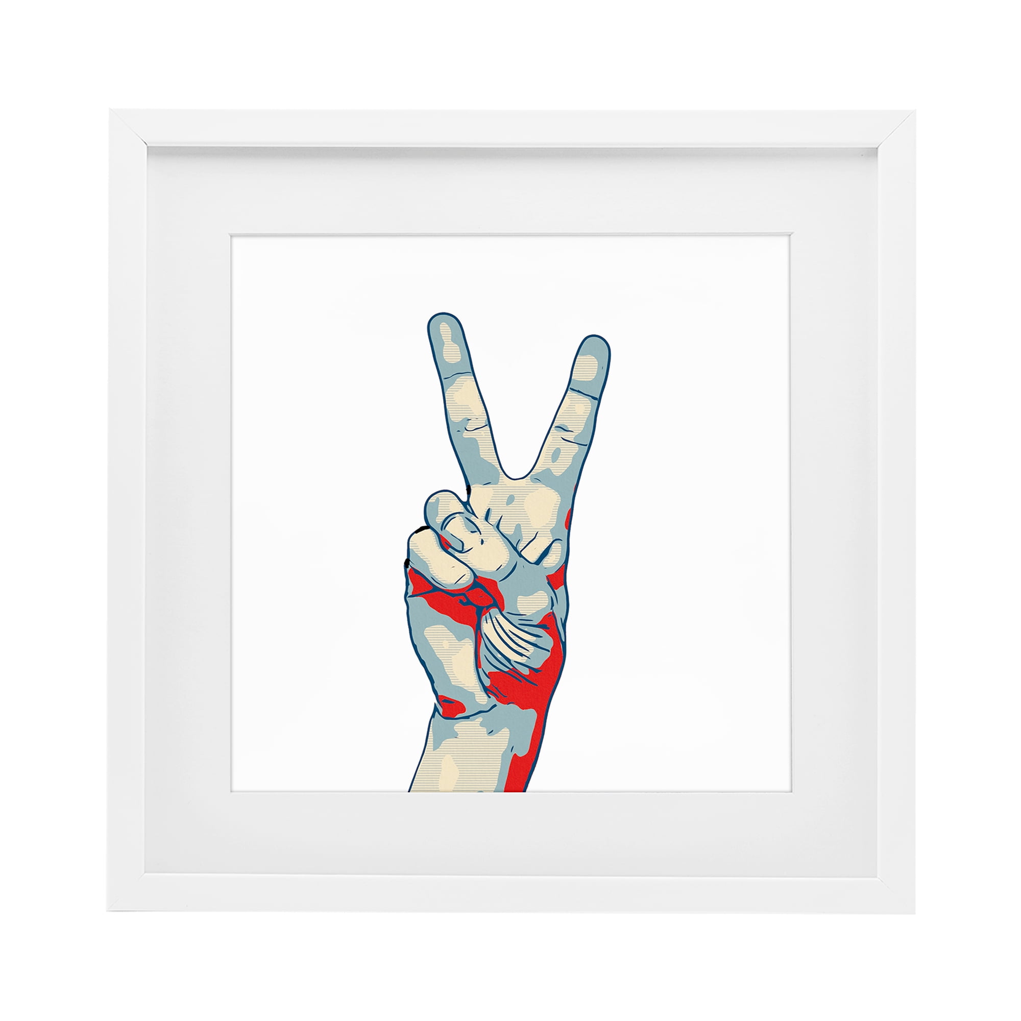 Stupell Industries Pop Style Peace Gesture White Framed Print Under Glass, design by Kim Curinga