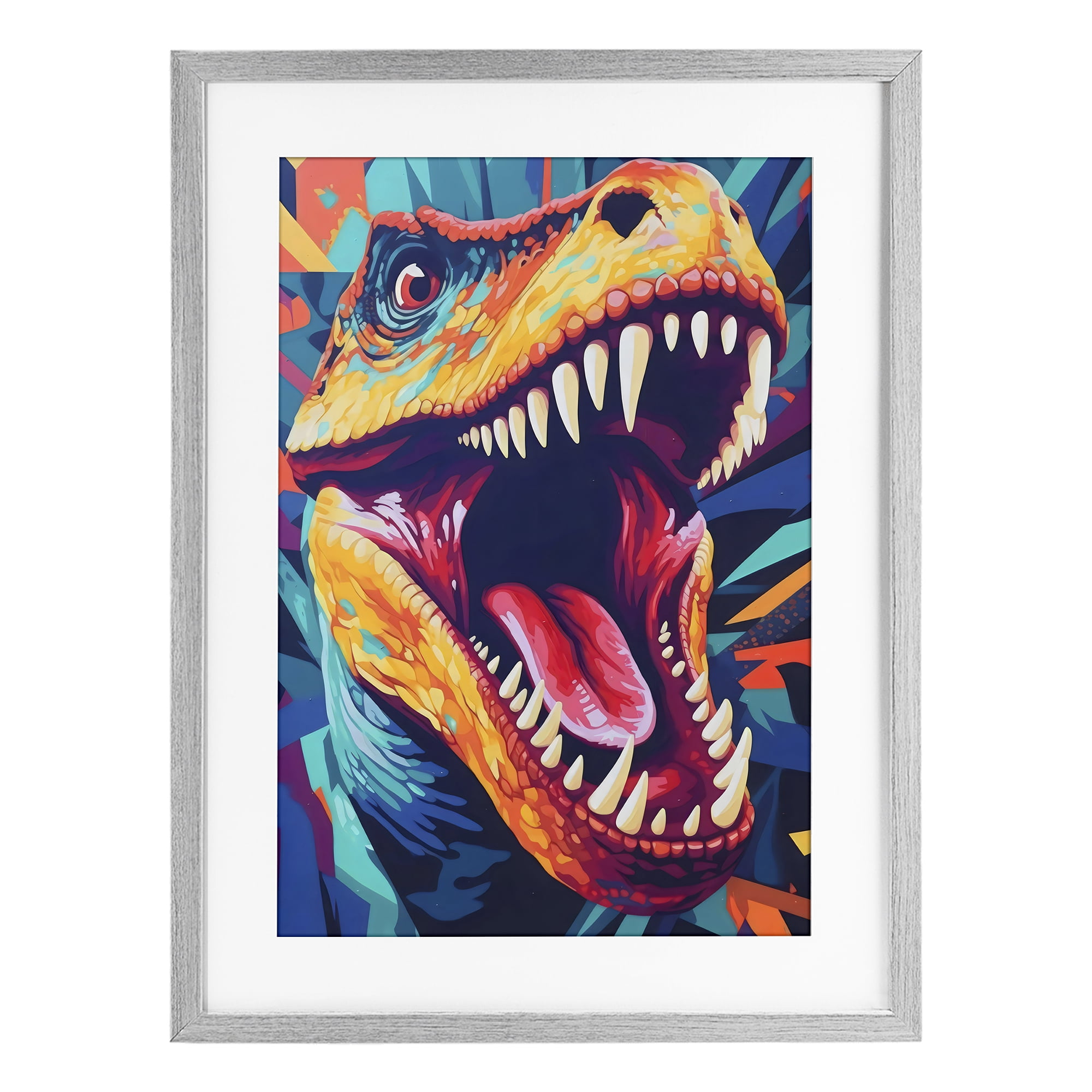 Stupell Industries Pop Style Raptor Dino Gray Framed Print Under Glass, design by Creative Studio
