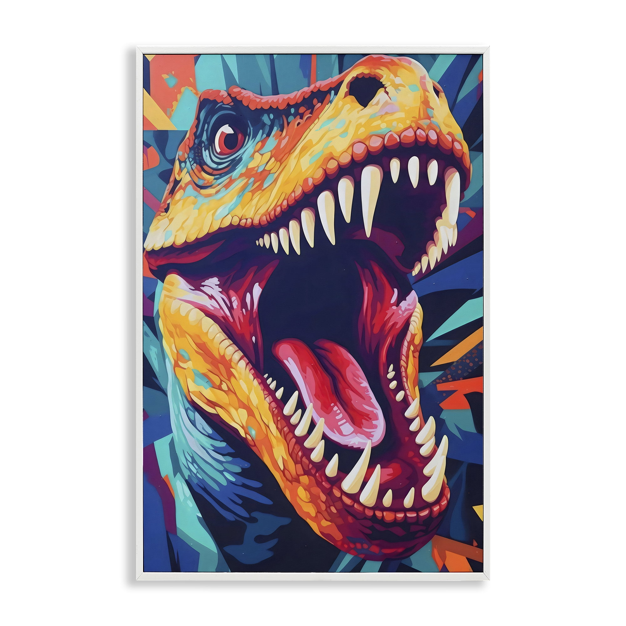 Stupell Industries Pop Style Raptor Dino White Framed Giclee Art, design by Creative Studio