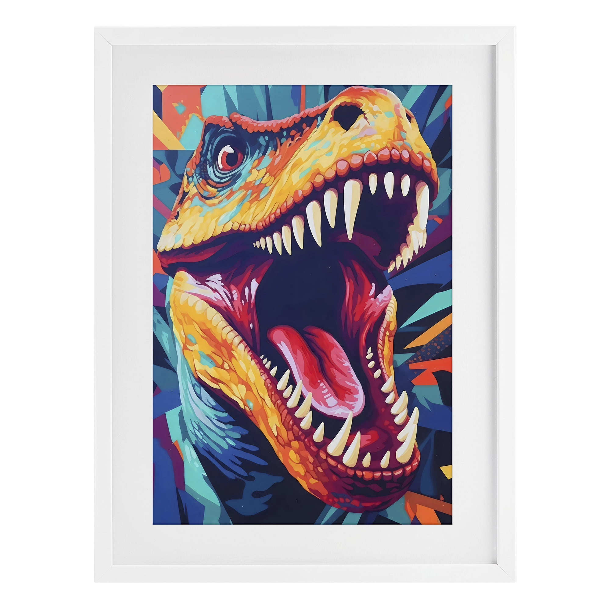 Stupell Industries Pop Style Raptor Dino White Framed Print Under Glass, design by Creative Studio