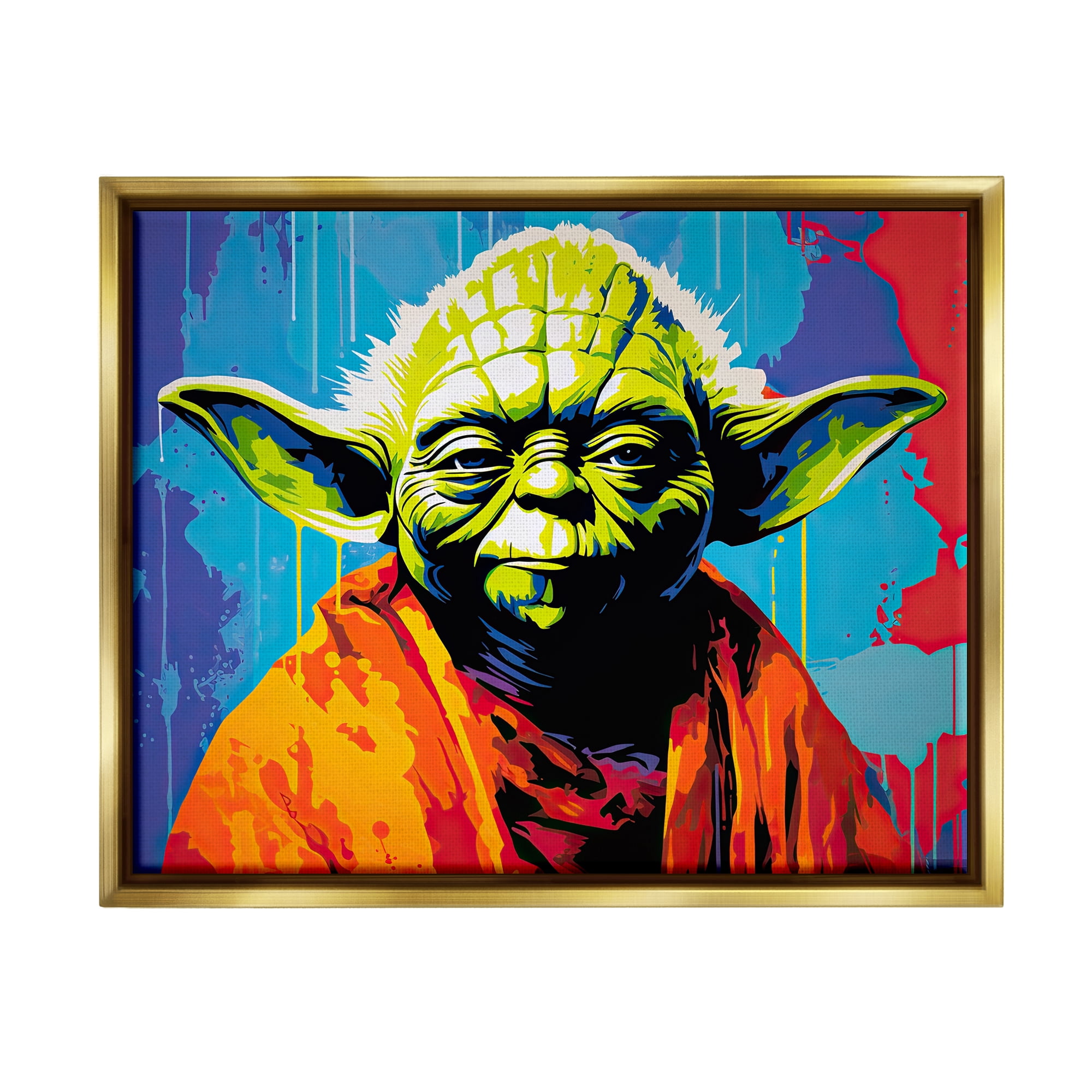 Stupell Industries Pop Style Sci-Fi Creature Fairy Tales & Fantasy Painting Gold Floater Framed Canvas Art Print Wall Art, 31 x 25