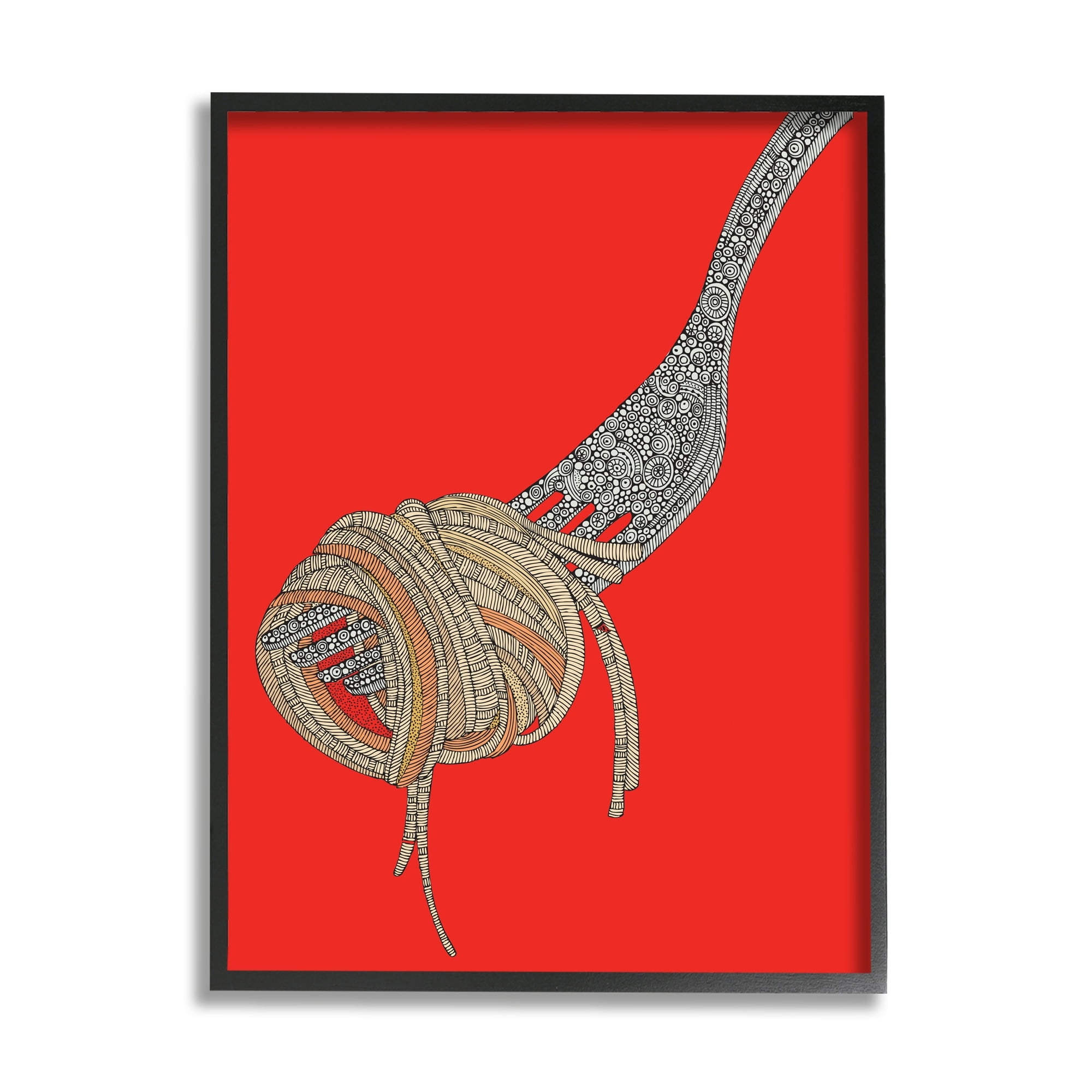Stupell Industries Pop Style Spaghetti Fork Intricate Fractal Pattern Graphic Art Black Framed Art Print Wall Art, Design by Valentina Harper