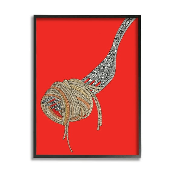 Stupell Industries Pop Style Spaghetti Fork Intricate Fractal Pattern Graphic Art Black Framed Art Print Wall Art, Design by Valentina Harper