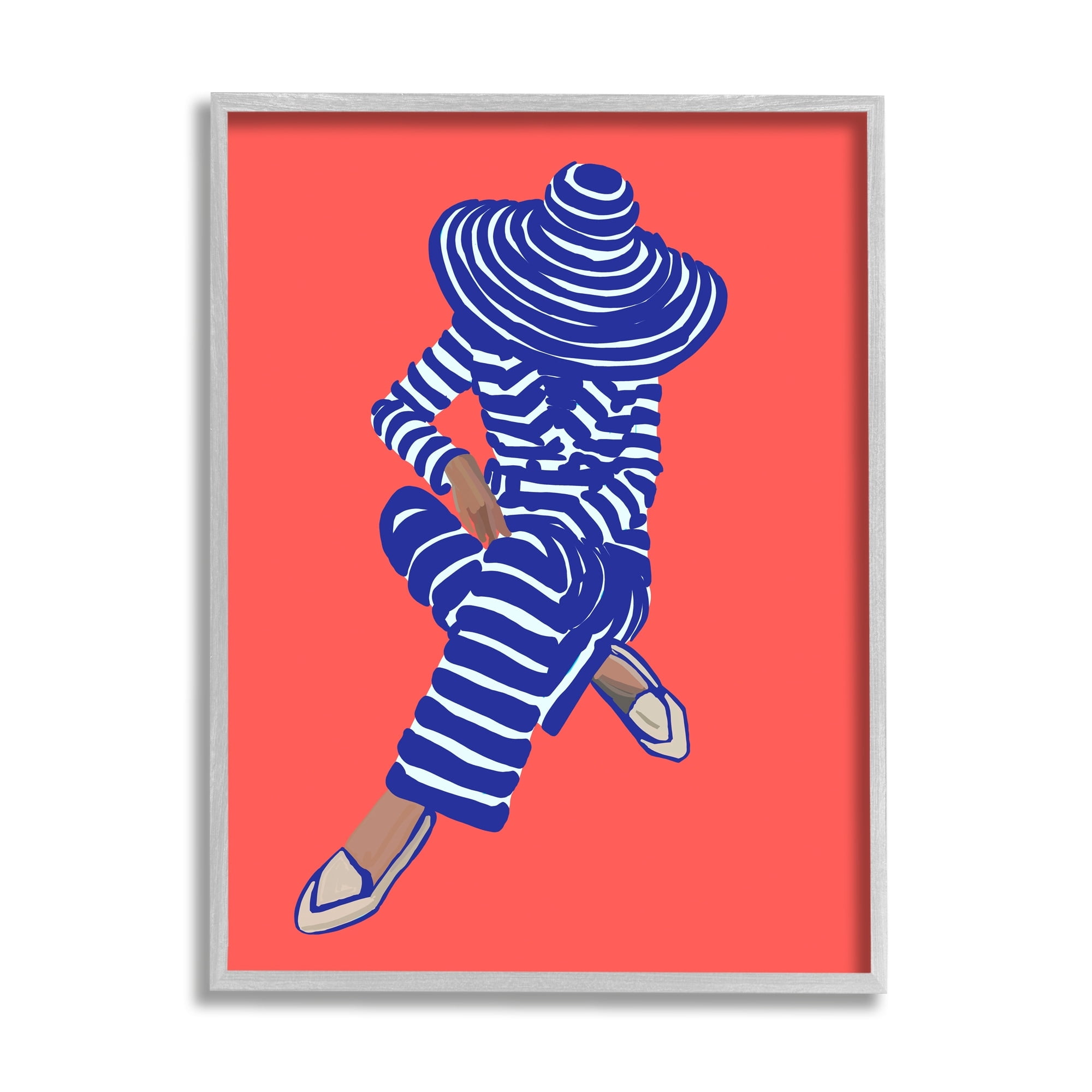 Stupell Industries Pop Style Stripes Pattern Upscale Trendy Fashion Girl Graphic Art Gray Framed Art Print Wall Art, Design by Amelia Noyes