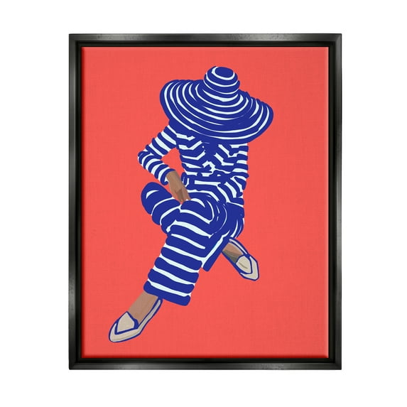 Stupell Industries Pop Style Stripes Pattern Upscale Trendy Fashion Girl Graphic Art Jet Black Floating Framed Canvas Print Wall Art, Design by Amelia Noyes