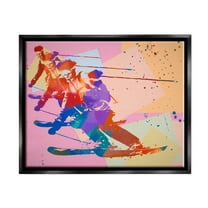 Stupell Industries Pop Style Winter Skiing Sports Painting Black Floater Framed Canvas Art Print Wall Art, 21 x 17