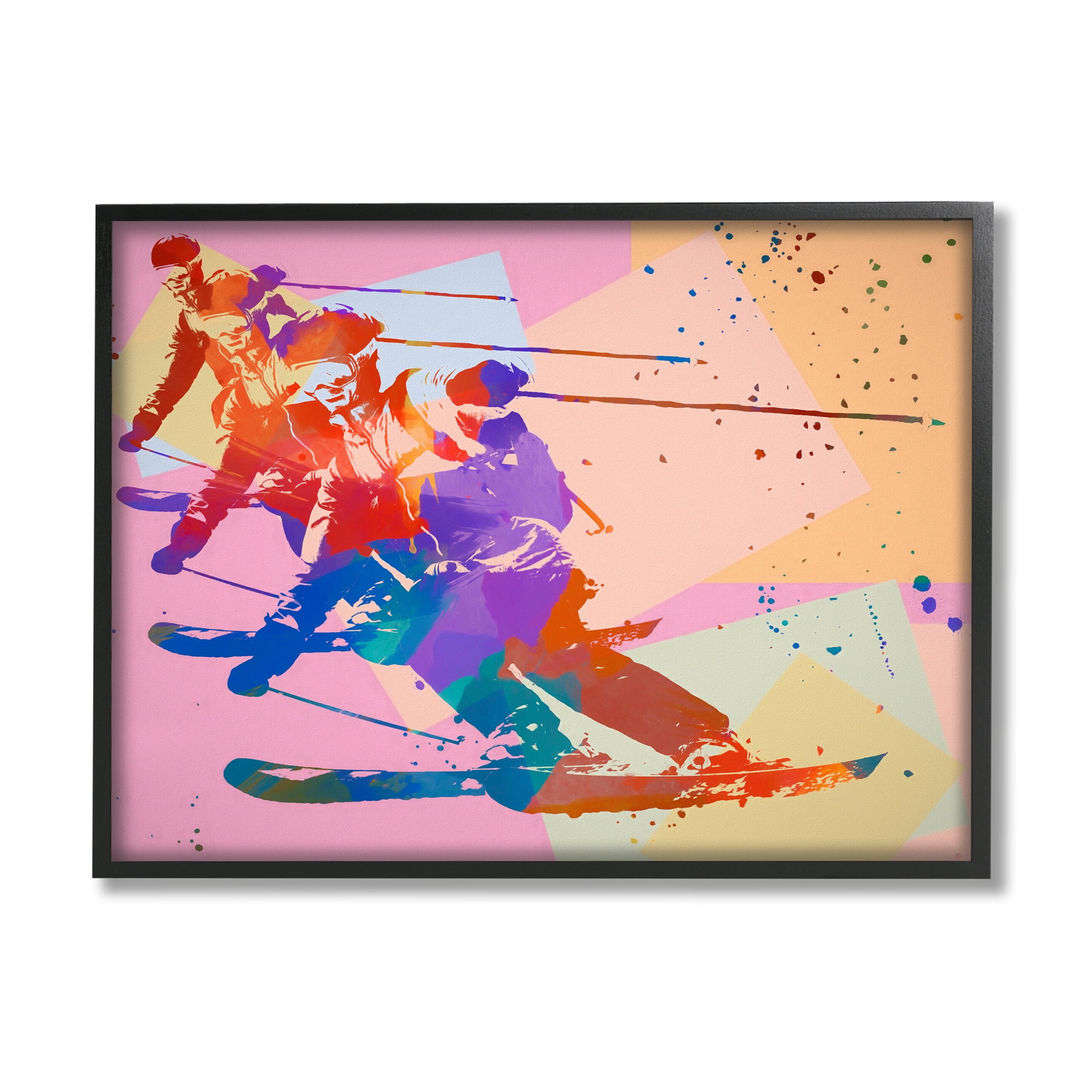 Stupell Industries Pop Style Winter Skiing Sports Painting Black Framed Art Print Wall Art, 14 x 11