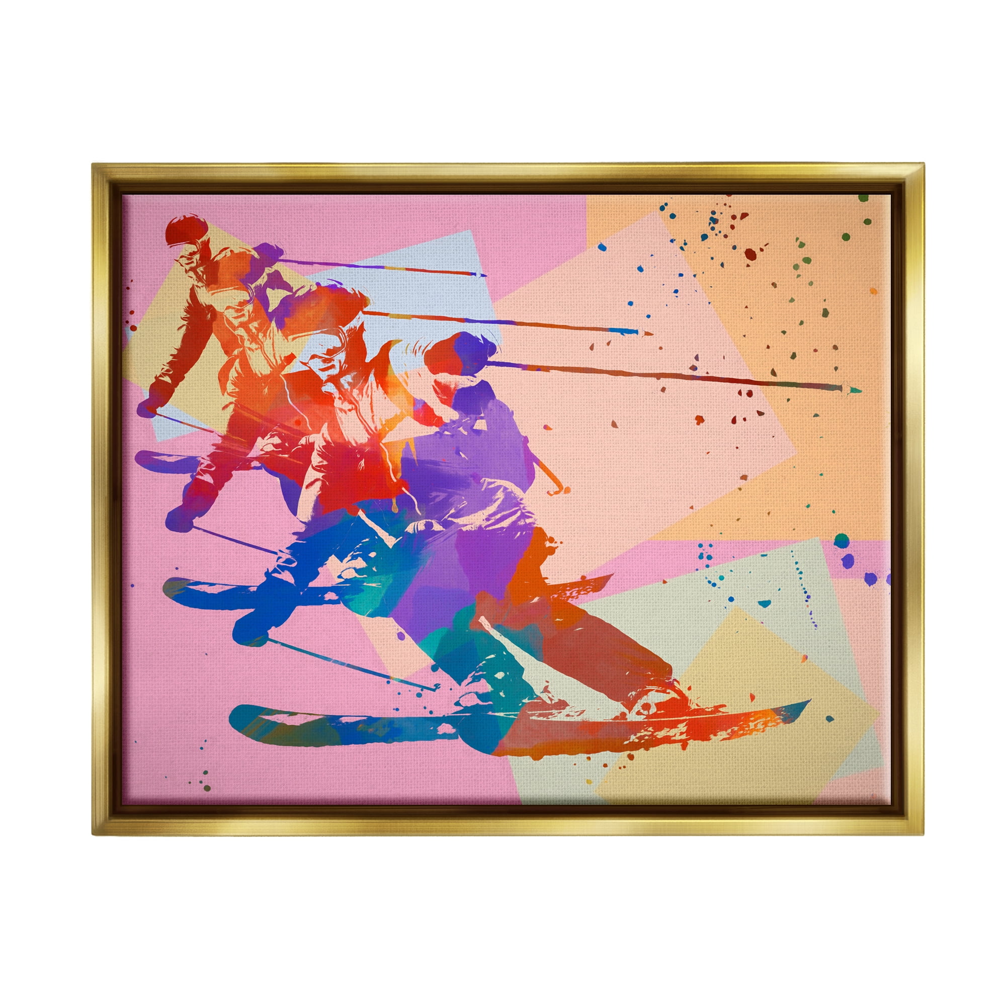 Stupell Industries Pop Style Winter Skiing Sports Painting Gold Floater Framed Canvas Art Print Wall Art, 21 x 17