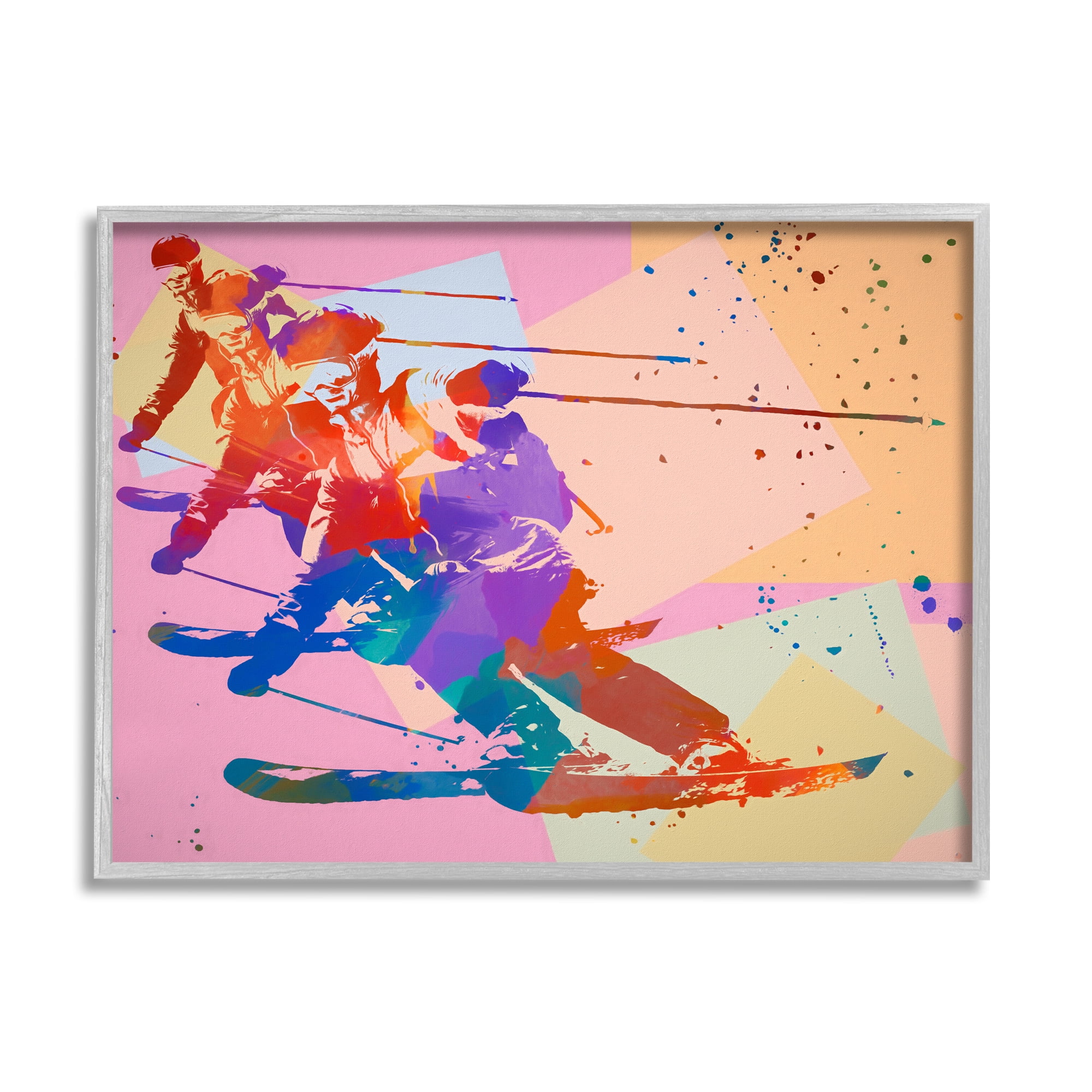 Stupell Industries Pop Style Winter Skiing Sports Painting Gray Framed Art Print Wall Art, 30 x 24