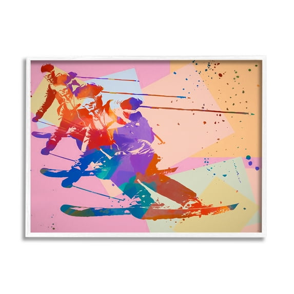 Stupell Industries Pop Style Winter Skiing Sports Painting White Framed Art Print Wall Art, 14 x 11