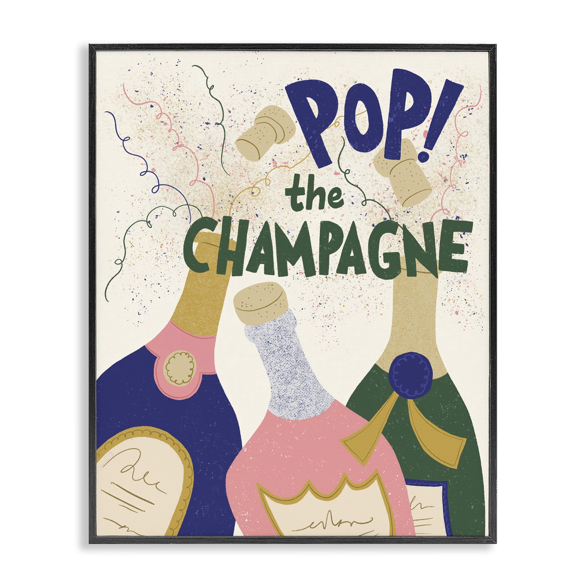 Stupell Industries Pop The Champagne Celebrate Food & Beverage Painting Black Framed Art Print Wall Art, 11 x 14