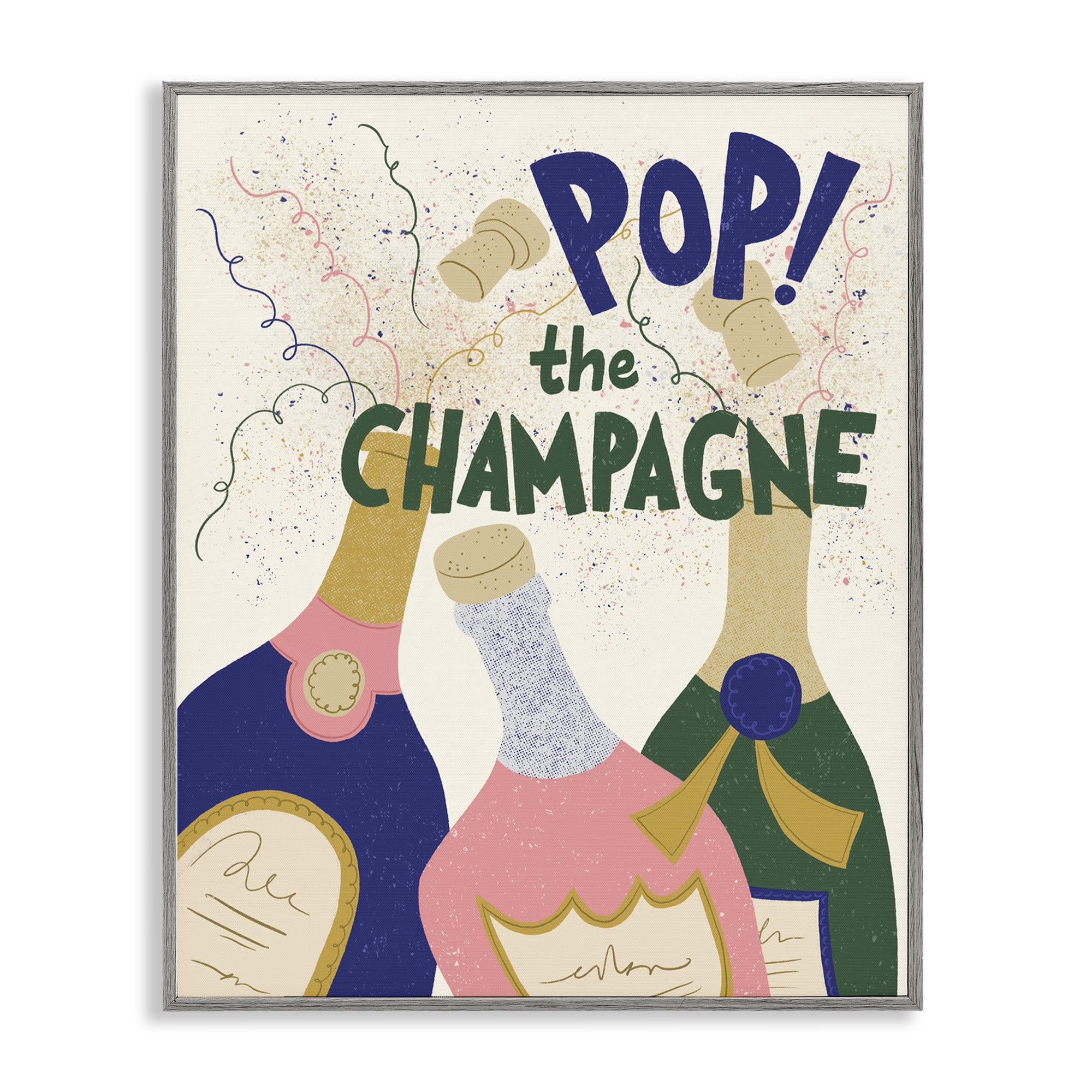Stupell Industries Pop The Champagne Celebrate Food & Beverage Painting Gray Framed Art Print Wall Art, 16 x 20