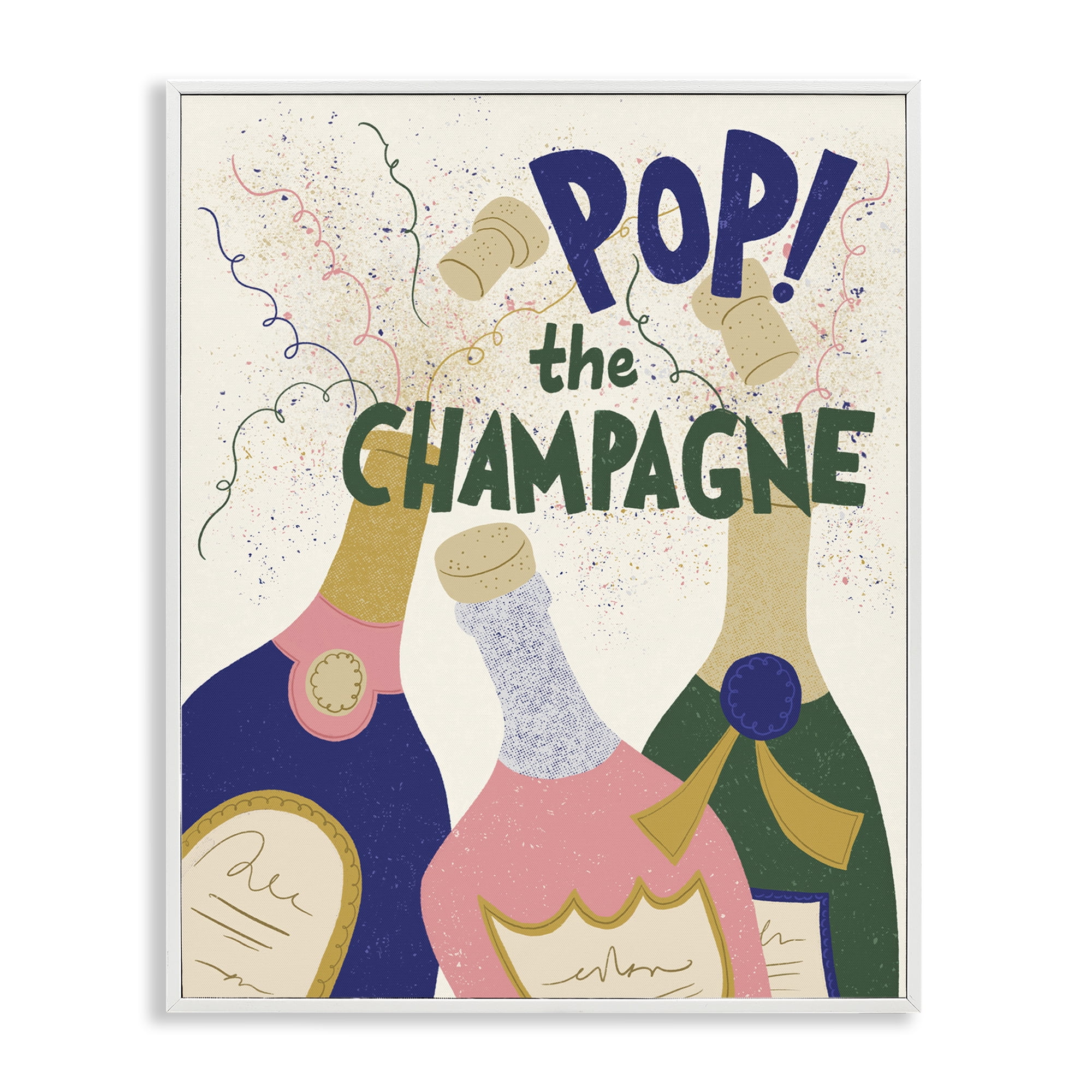 Stupell Industries Pop The Champagne Celebrate Food & Beverage Painting White Framed Art Print Wall Art, 16 x 20